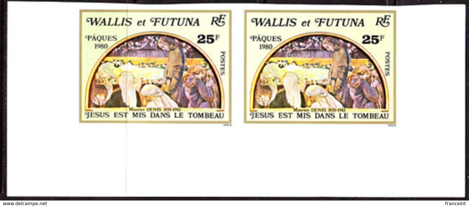 WALLIS & FUTUNA (1980) Jesus Laid In The Tomb By Denis. Imperforate Pair. Scott No 255, Yvert No 258. - Imperforates, Proofs & Errors