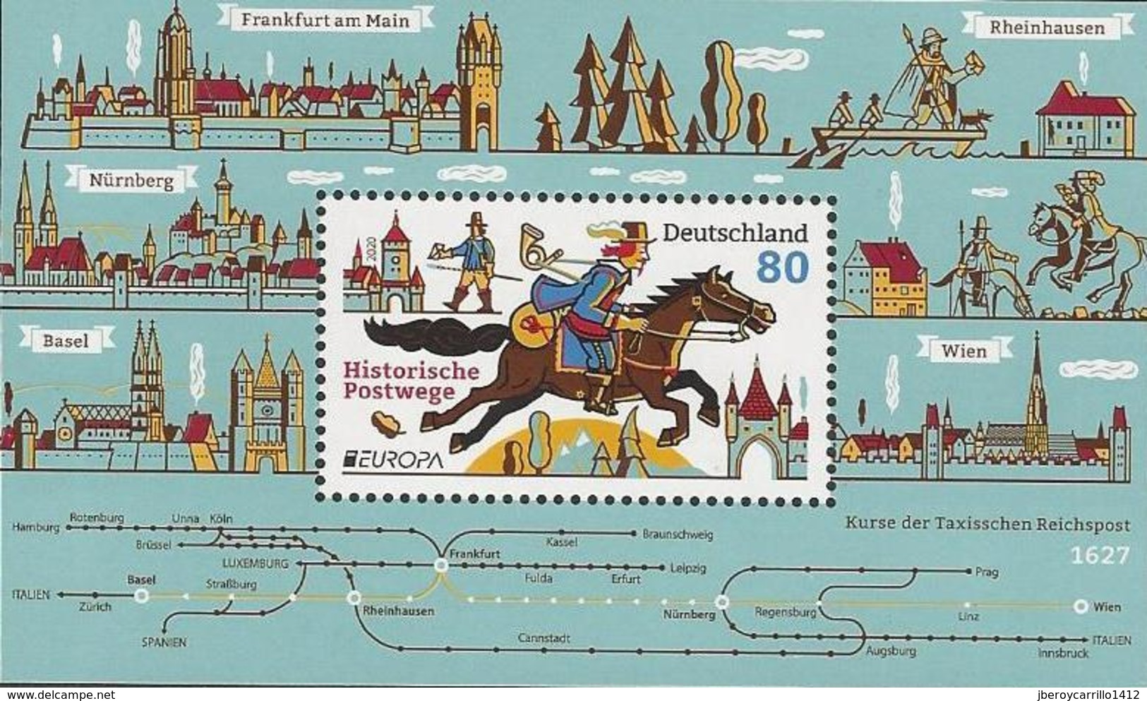 ALEMANIA /GERMANY /DEUTSCHLAND  - EUROPA 2020 - "ANTIGUAS RUTAS POSTALES - ANCIENT POSTAL ROUTES" - SOUVENIR SHEET MINT - 2019