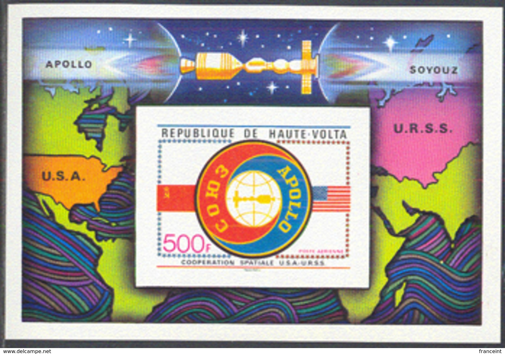 UPPER VOLTA (1975) Apollo-Soyuz. Imperforate S/S. Scott No C219, Yvert No BF5ag. - Obervolta (1958-1984)