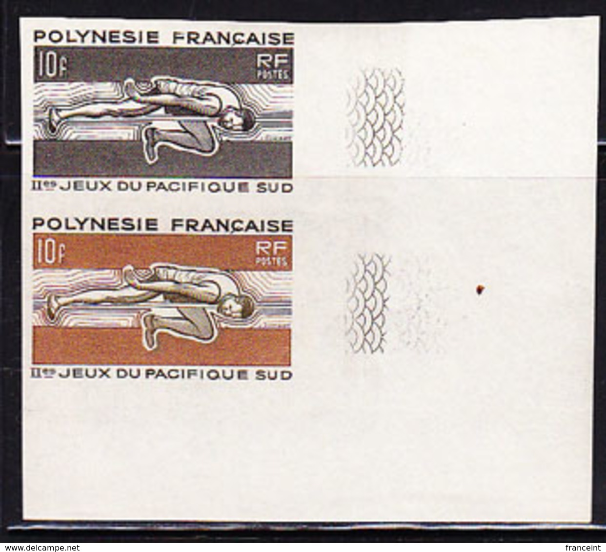 FRENCH POLYNESIA (1966) High Jump. Trial Color Proof Pair. 2nd South Pacific Games. Scott No 223, Yvert No 42. - Imperforates, Proofs & Errors