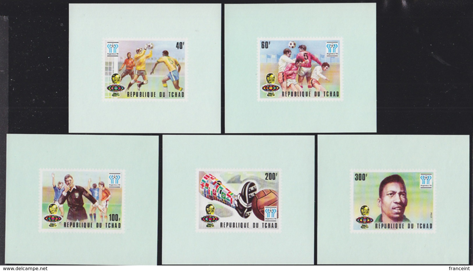 CHAD (1977) Soccer Players. Complete Set Of 5 Imperforate Minisheets. World Cup 1978. Scott Nos 341-5 - Tschad (1960-...)