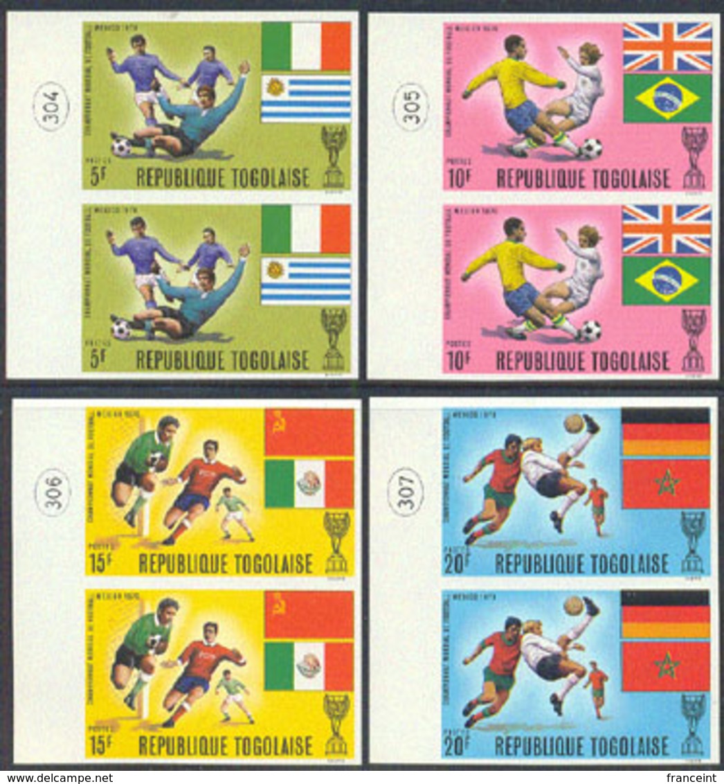 TOGO (1970) World Cup Soccer. Set Of 8 Imperforate Pairs (also Available As Blocks Of 4). Scott Nos 730-4,C130-2. - Togo (1960-...)