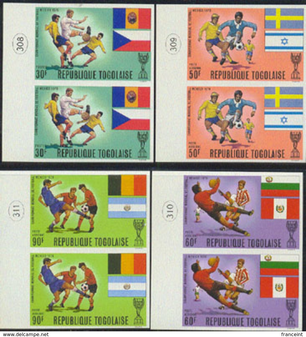 TOGO (1970) World Cup Soccer. Set Of 8 Imperforate Pairs (also Available As Blocks Of 4). Scott Nos 730-4,C130-2. - Togo (1960-...)