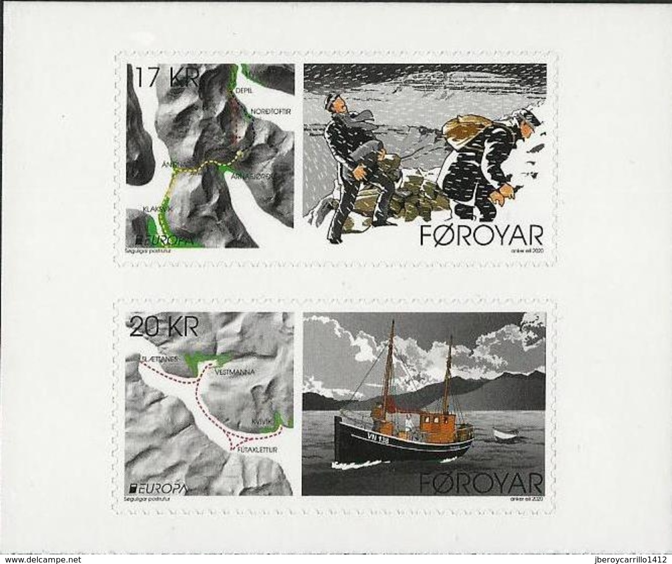 FEROE ISLANDS /FAROE /FARÖER / FØROYAR - EUROPA 2020 -"ANTIGUAS RUTAS POSTALES - ANCIENT POSTAL ROUTES".- SERIE 2 V. - C - 2019