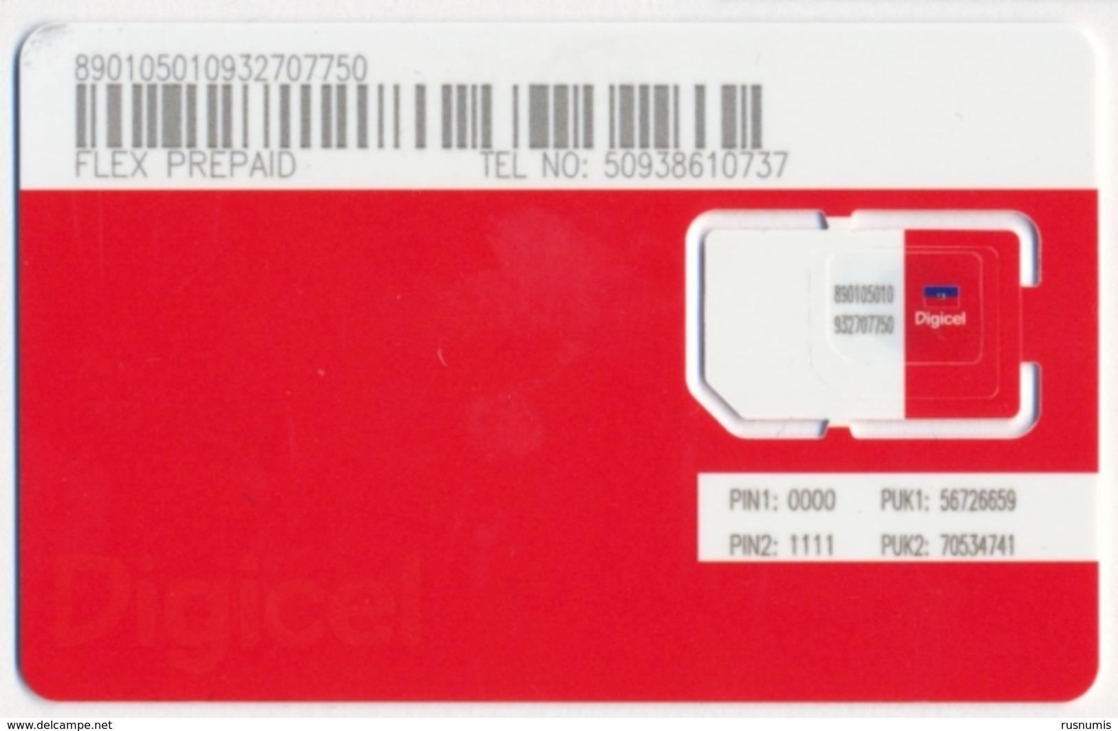 HAITI DIGICEL GSM (SIM) CARD HAITI FLAG - RED BACKGROUND MINT UNUSED - Haití