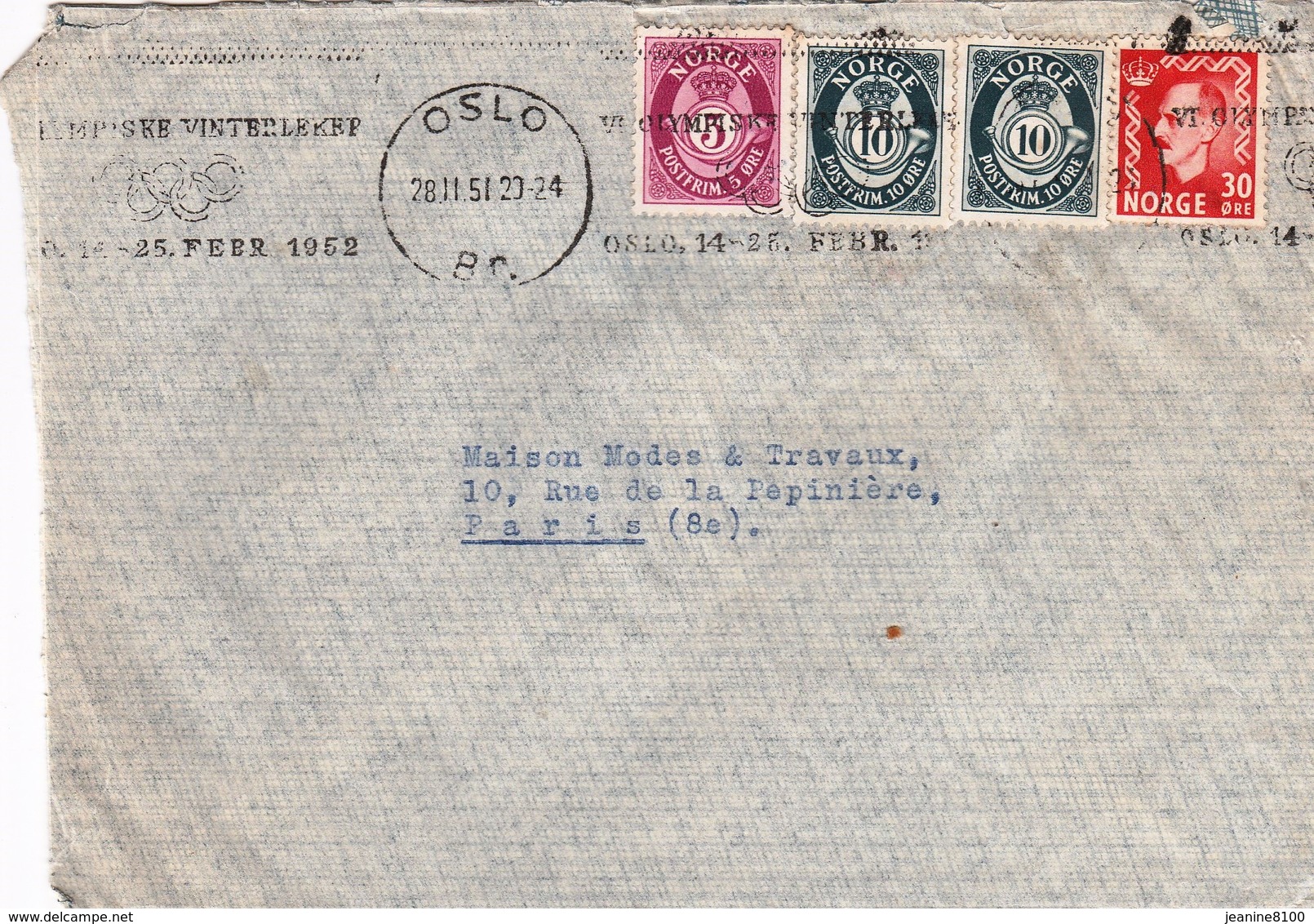 Lettre Norvège 1951 (Oslo) - Cartas & Documentos