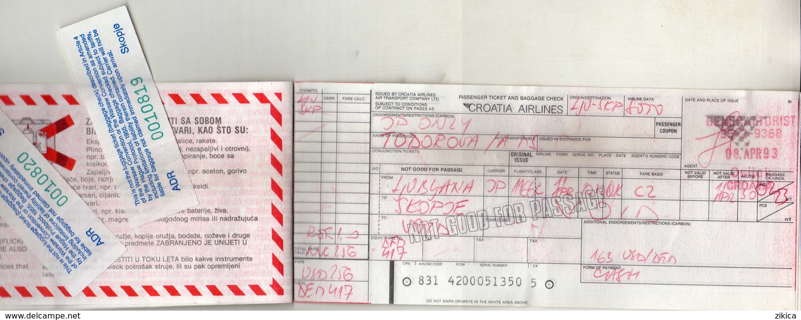 Plane - Croatia Airlines - Passenger Ticket And Baggage Check - RARE - Europa