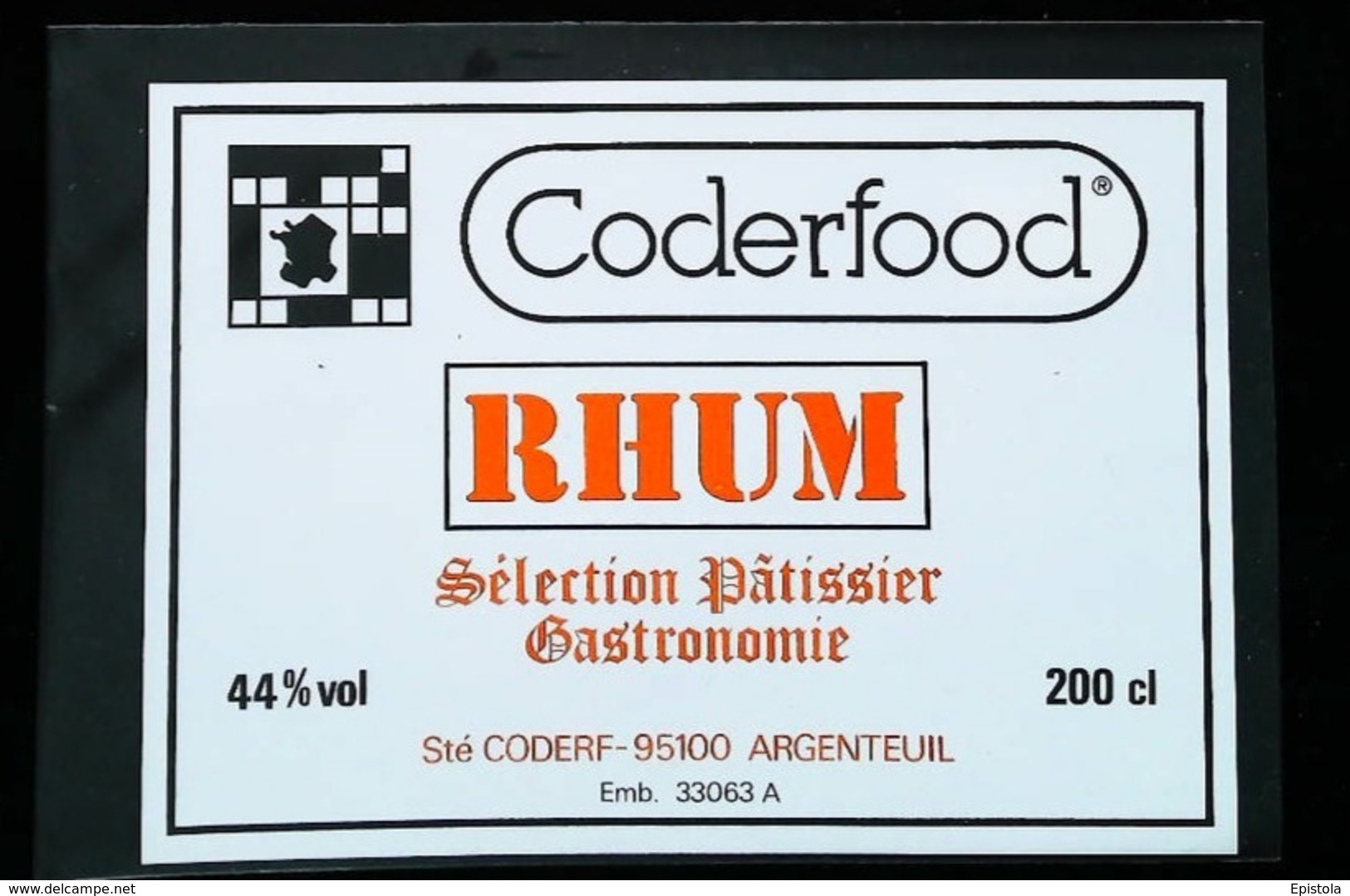 Ancienne Etiquette De Rhum - RHUM SUPERIEUR 44°- Sélection Pâtissier   - Sté CODERFOOD à Argenteuil - Rhum