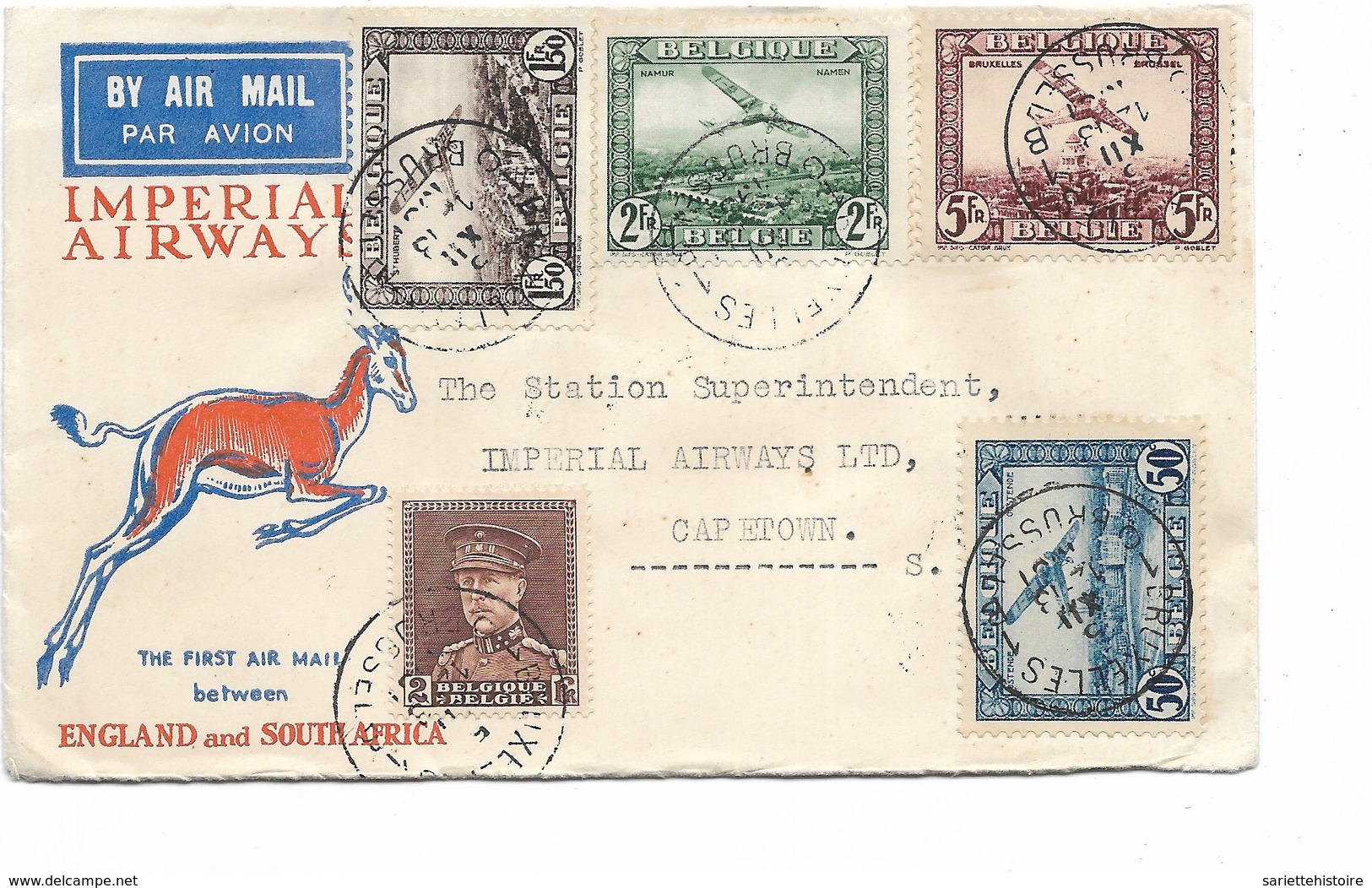 SH 0511. PA 1-2-3-4 + TP 321 BRUXELLES 1 - 5.XII.31 S/L. IMPERIAL AIRWAYS  1er Vol England/South Africa. Vdb 71 - Ind.25 - Covers & Documents