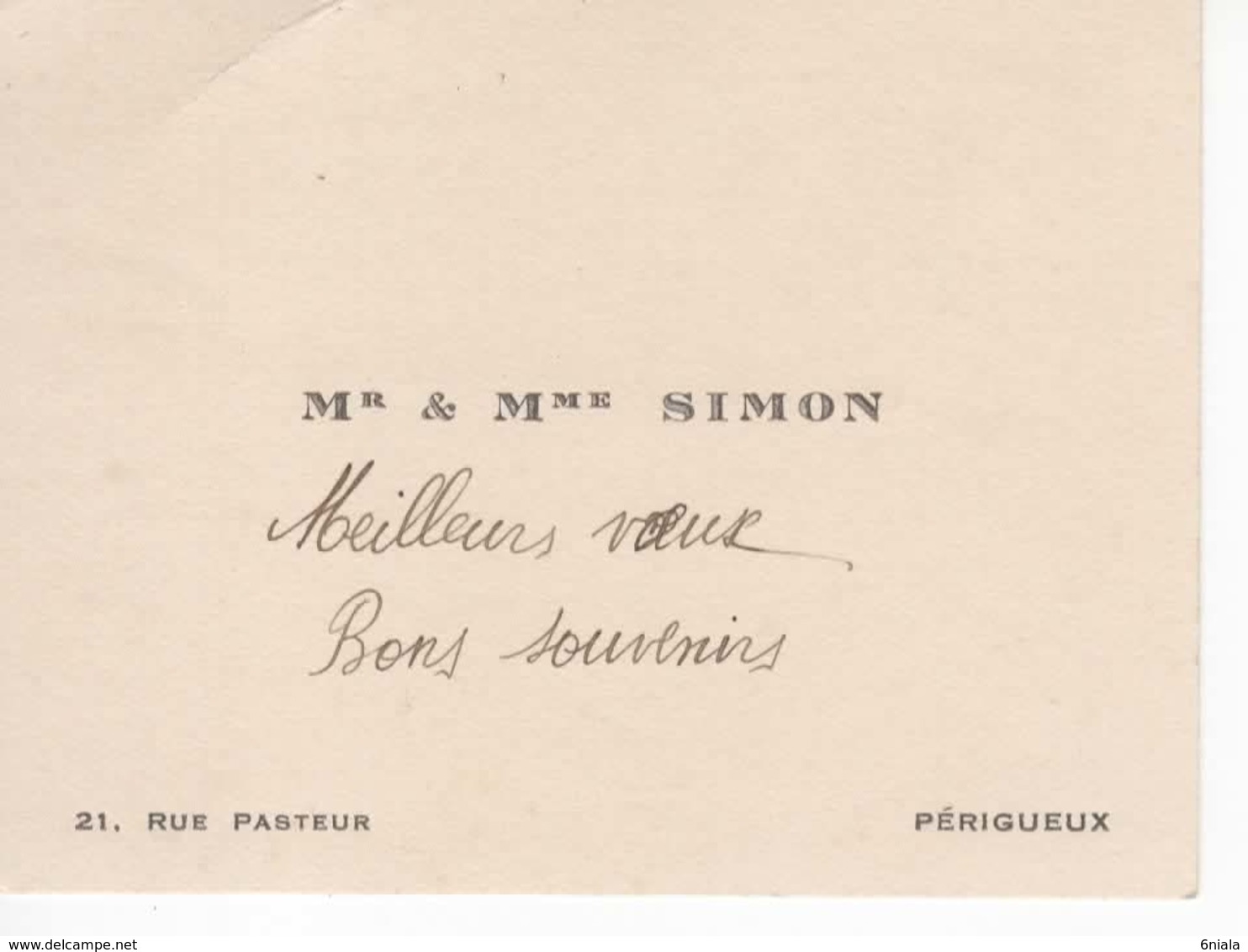 915  Carte De Visite  SIMON  21 Rue Pasteur Périgueux 87 - Visiting Cards