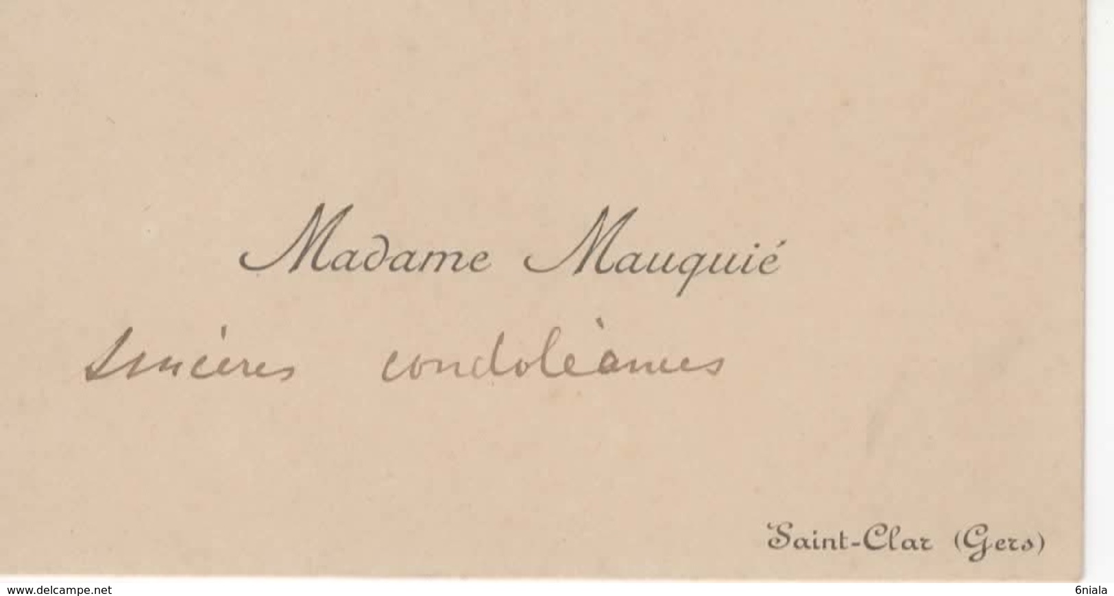 913  Carte De Visite  Madame MAUQUIE    ST CLAR    GERS 32 - Cartoncini Da Visita