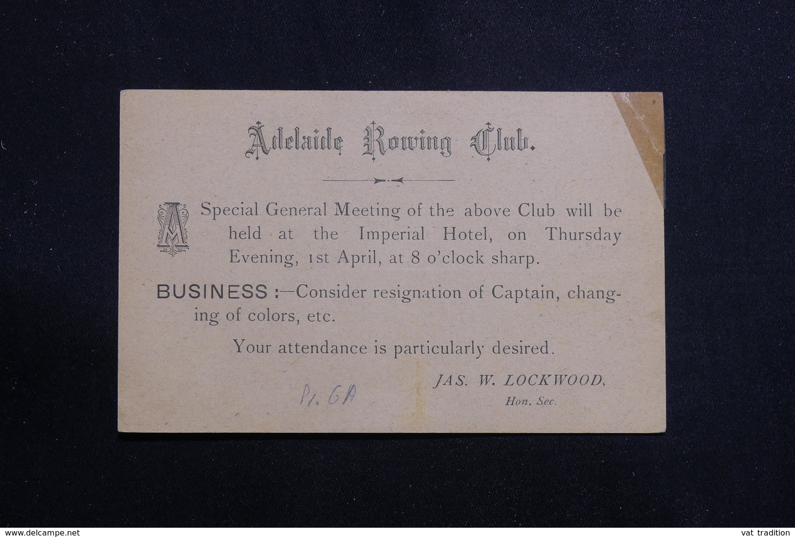 AUSTRALIE - Entier Postal Avec Repiquage Du Rowing Club D'Adélaide , Non Circulé - L 61144 - Briefe U. Dokumente