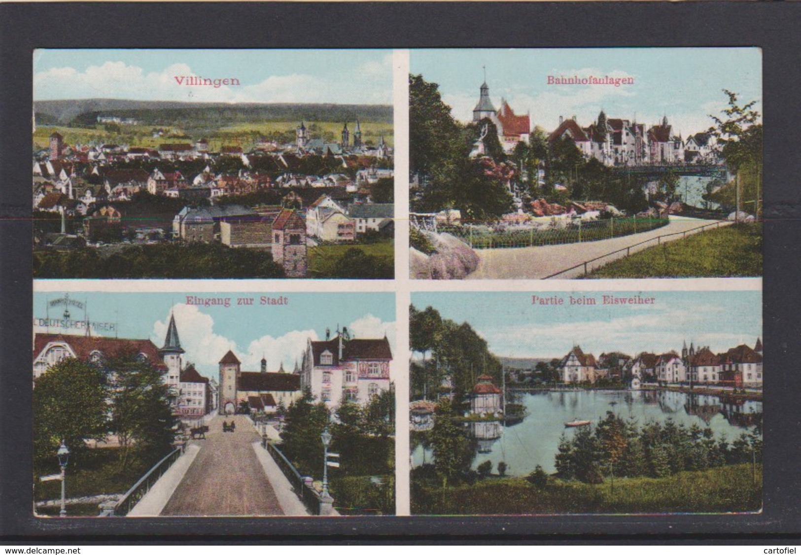 VILLINGEN-MULTIVUE-BAHNHOFANLAGEN+EINGANG+EISWEIHER-ALTE CARTE-GELAUFEN-1915-SEHE 2 SCANS-SELTEN-RARE+TOP ! ! ! - Villingen - Schwenningen