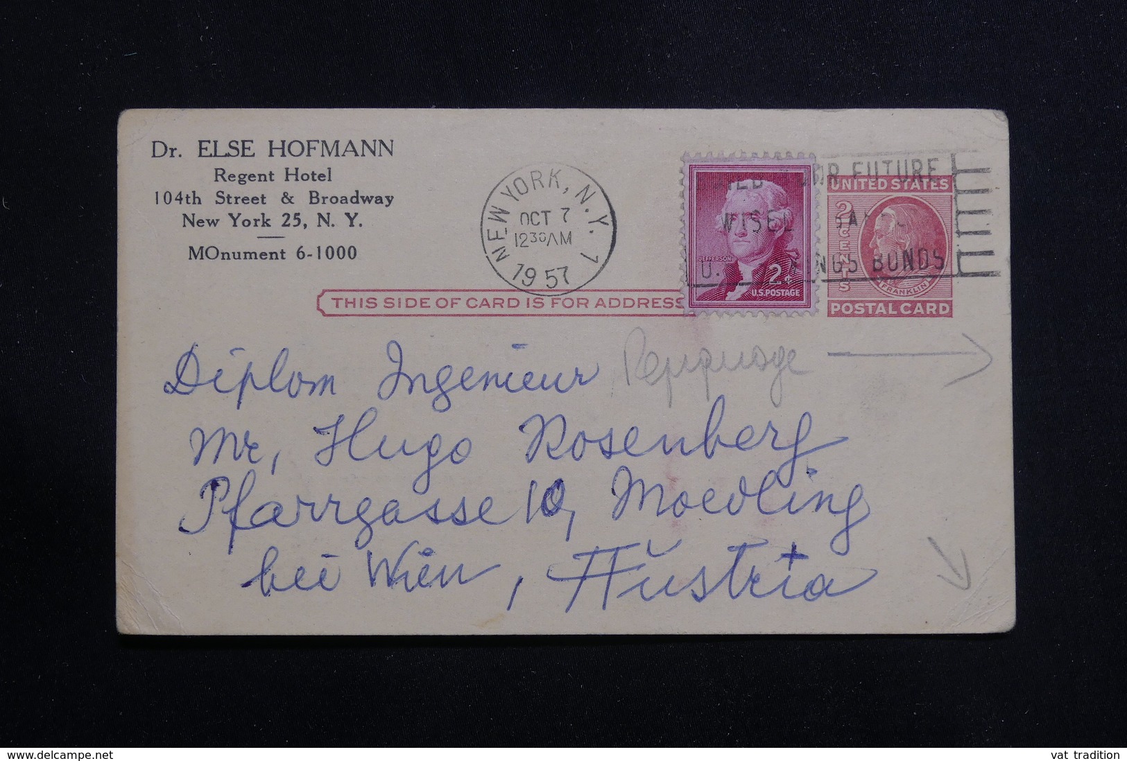 ETATS UNIS - Entier Postal Commercial ( Repiquage Au Dos ) + Complément De New York Pour L 'Autriche En 1957 - L 61150 - 1941-60