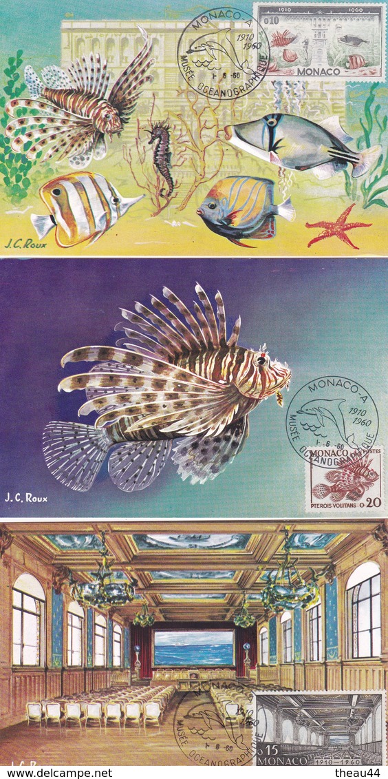 MONACO  -  Lot De 8 Cartes Du Musée Océanographique - Illustrateur " J.C. ROUX " - Oblitération En 1960 - Philatelie - Oceanographic Museum