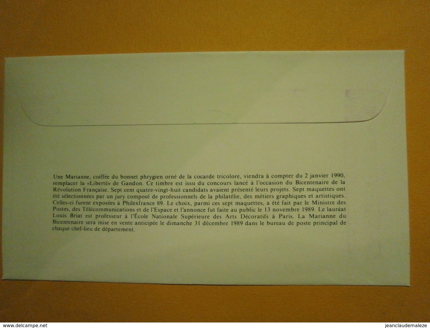 Enveloppe Historique F.D.C.,n.°1685,année 1990,Marianne De Briat,format 16X9 Cm,superbe état,envoi En Lettre économique - 1990-1999