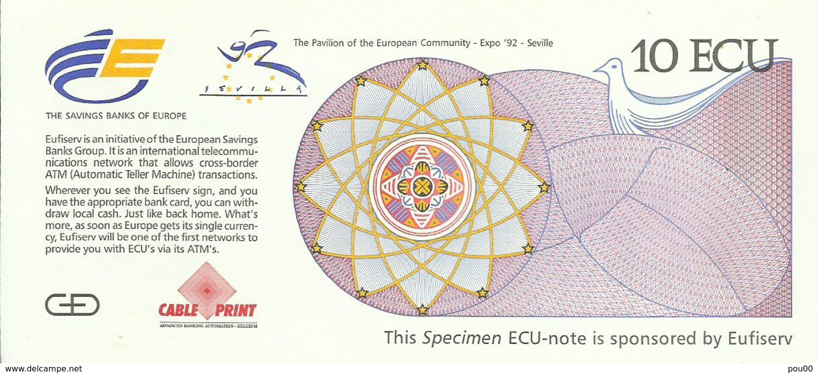 BILLET 10 ECU EXPO SEVILLE 92 - Fictifs & Spécimens