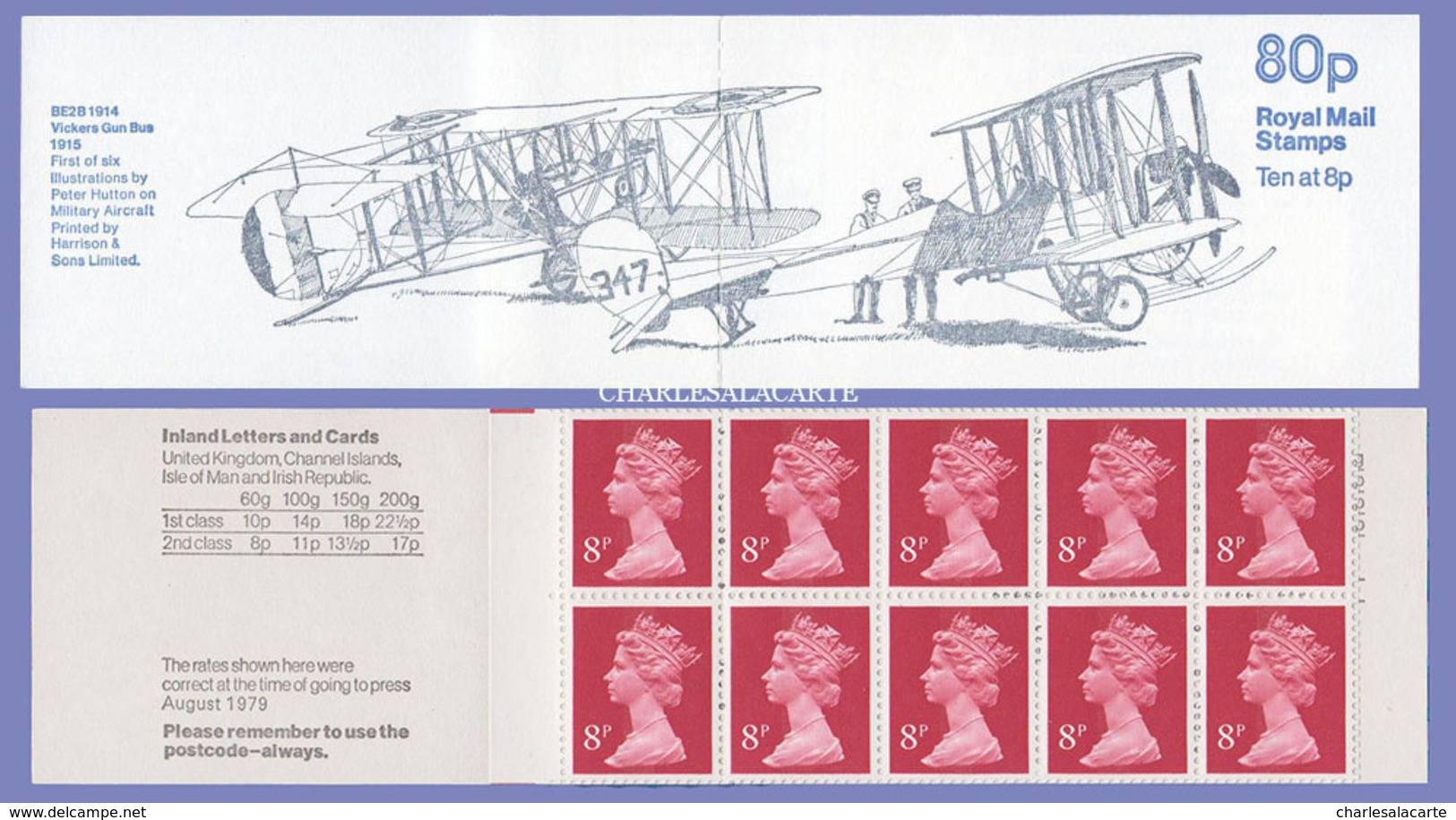 GREAT BRITAIN 1979 BOOKLET 80p. VICKERS AVIATION GUN BUS COVER  S.G. FE 1A  GOOD PERFS. - Libretti