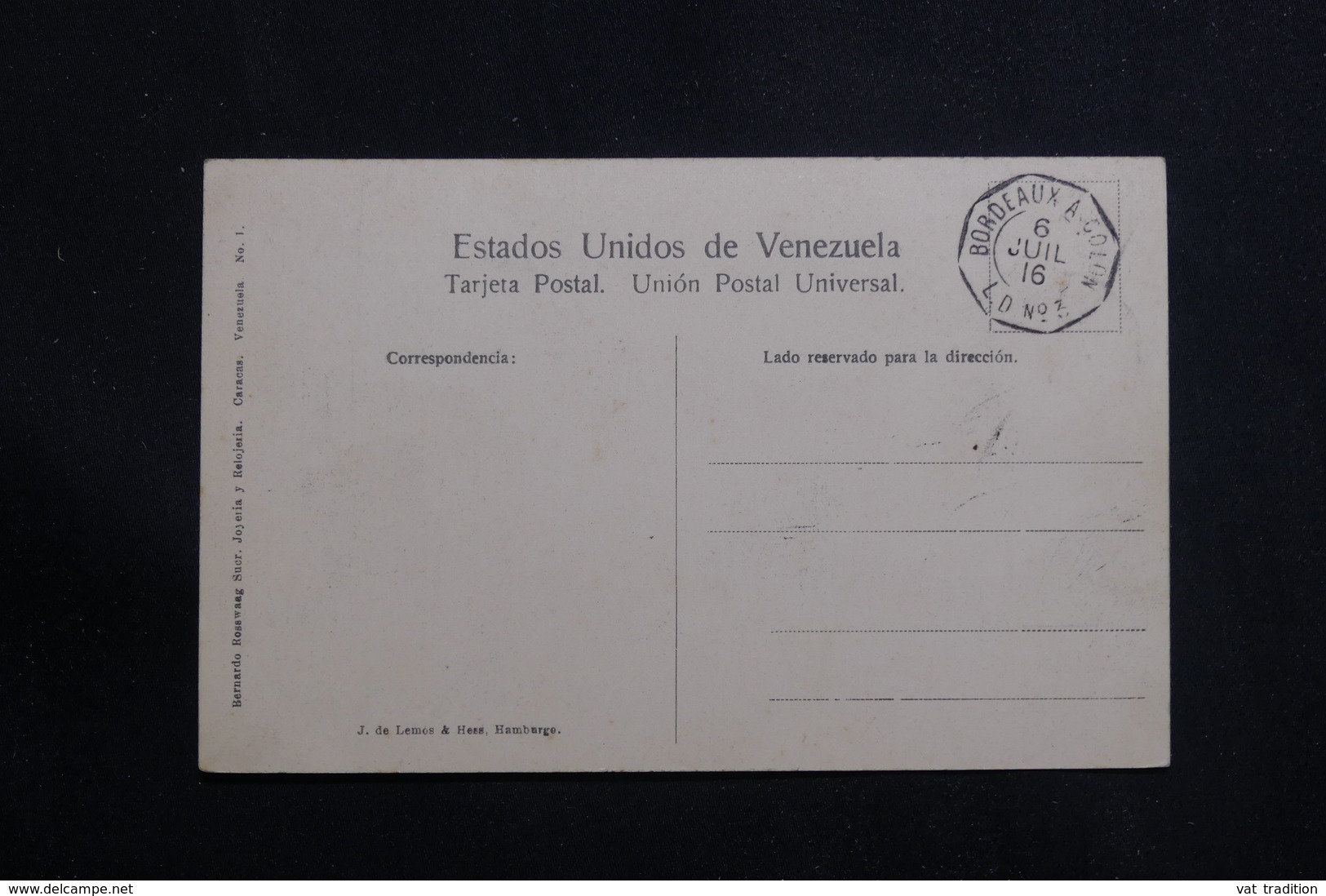 VENEZUELA - Oblitération Ligne Maritime " Bordeaux à Colon " En 1916 Sur Carte Postale De Aduana - L 61168 - Venezuela