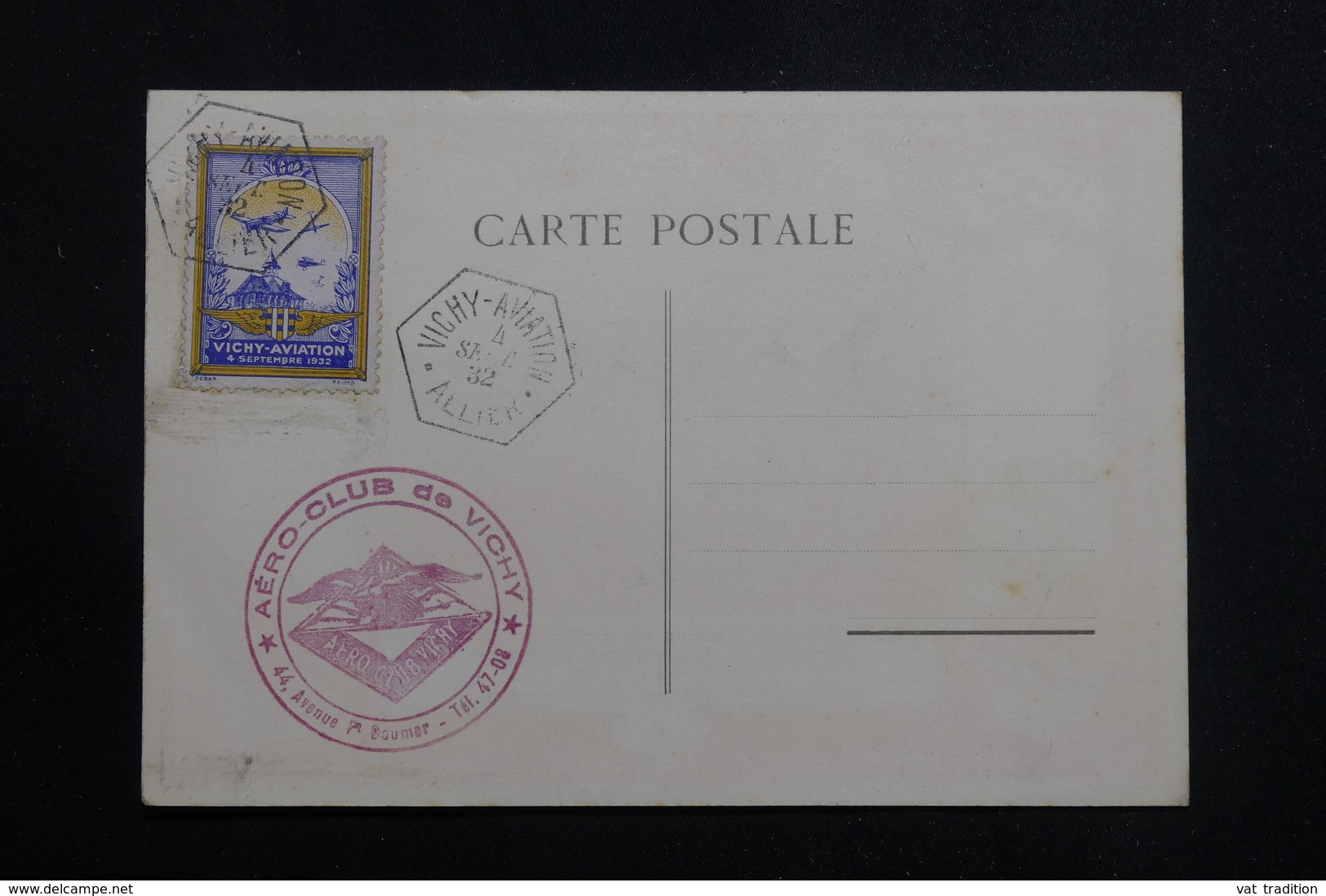 FRANCE - Vignette De Vichy Aviation En 1932 Sur Carte Postale Du 5ème Meeting - L 61176 - Aviation