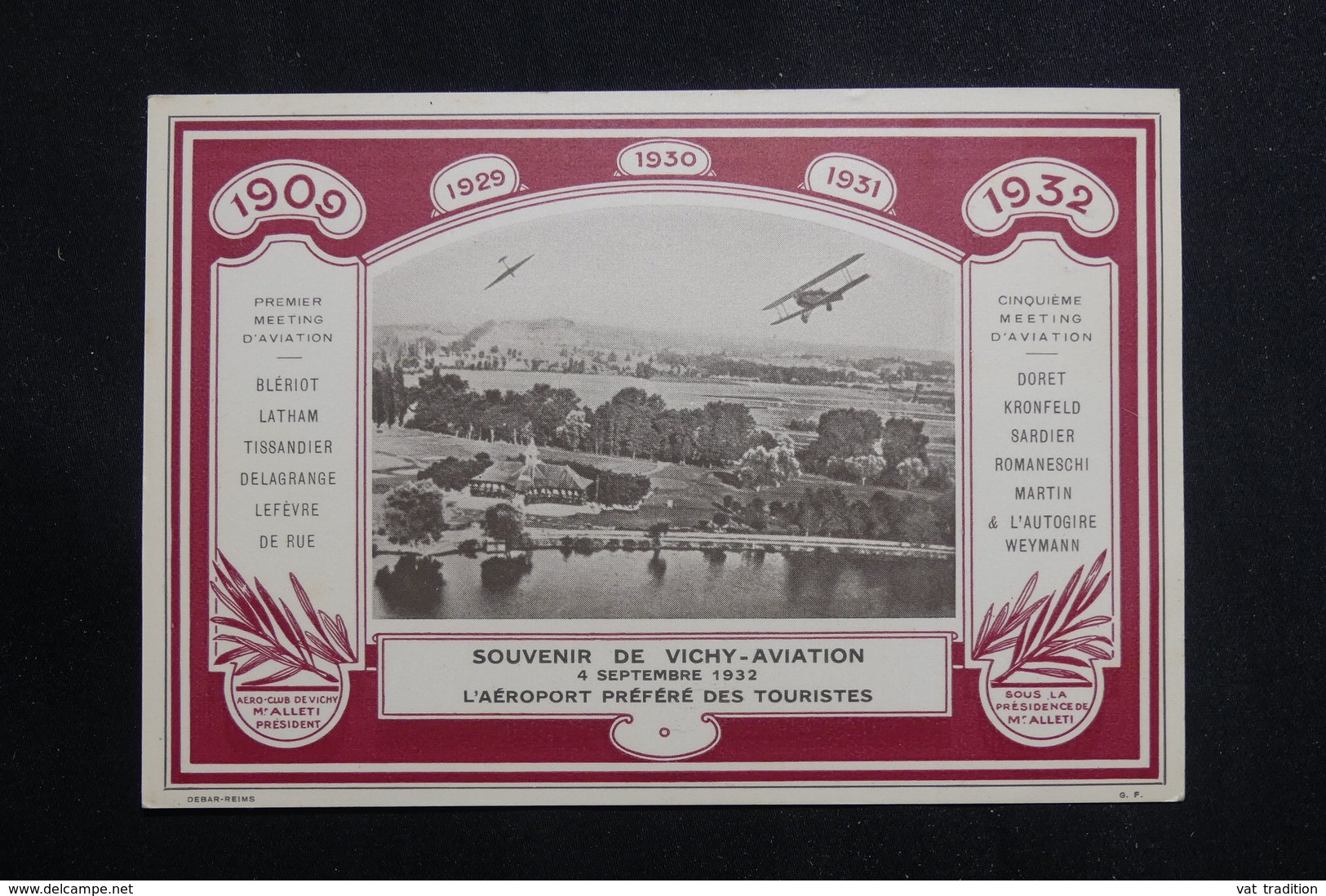 FRANCE - Vignette De Vichy Aviation En 1932 Sur Carte Postale Du 5ème Meeting - L 61176 - Aviation