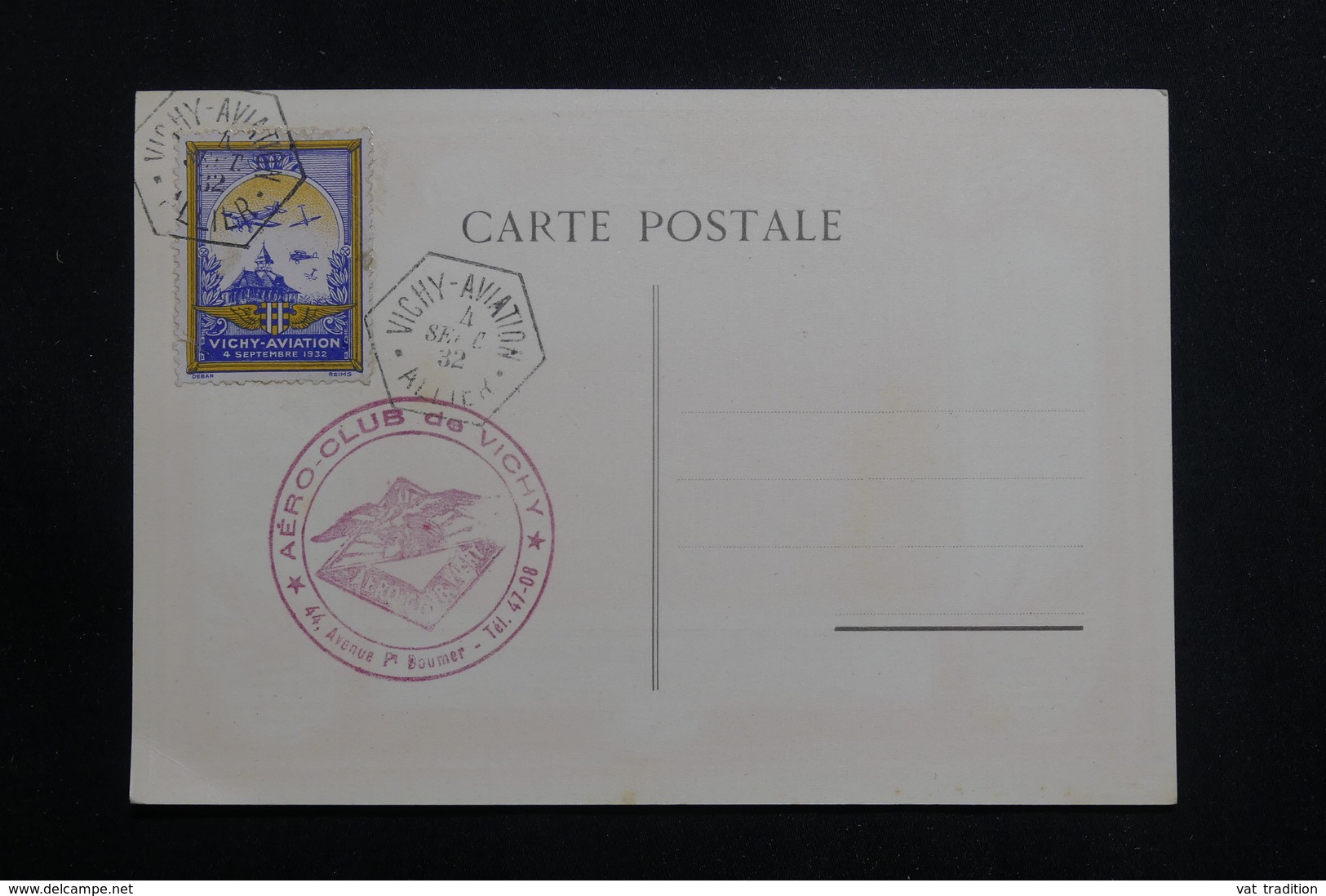 FRANCE - Vignette De Vichy Aviation En 1932 Sur Carte Postale Du 5ème Meeting - L 61177 - Aviation