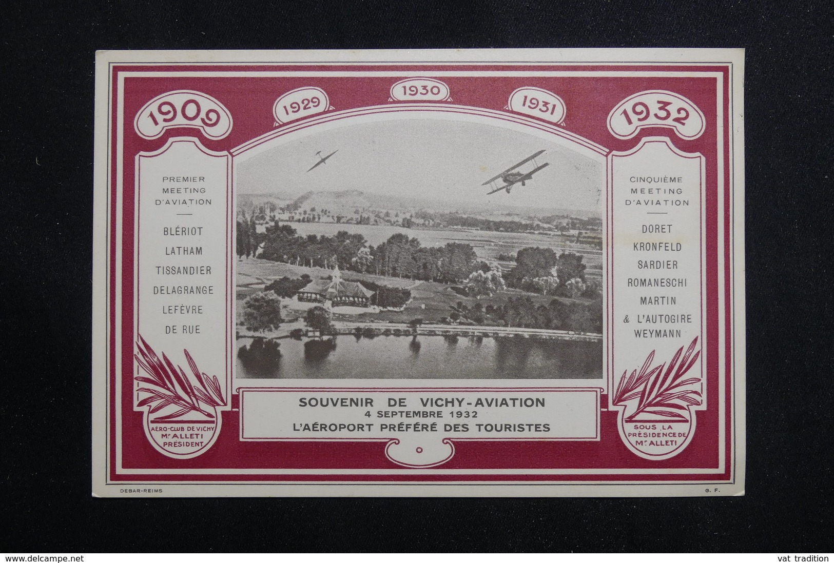 FRANCE - Vignette De Vichy Aviation En 1932 Sur Carte Postale Du 5ème Meeting - L 61177 - Aviation