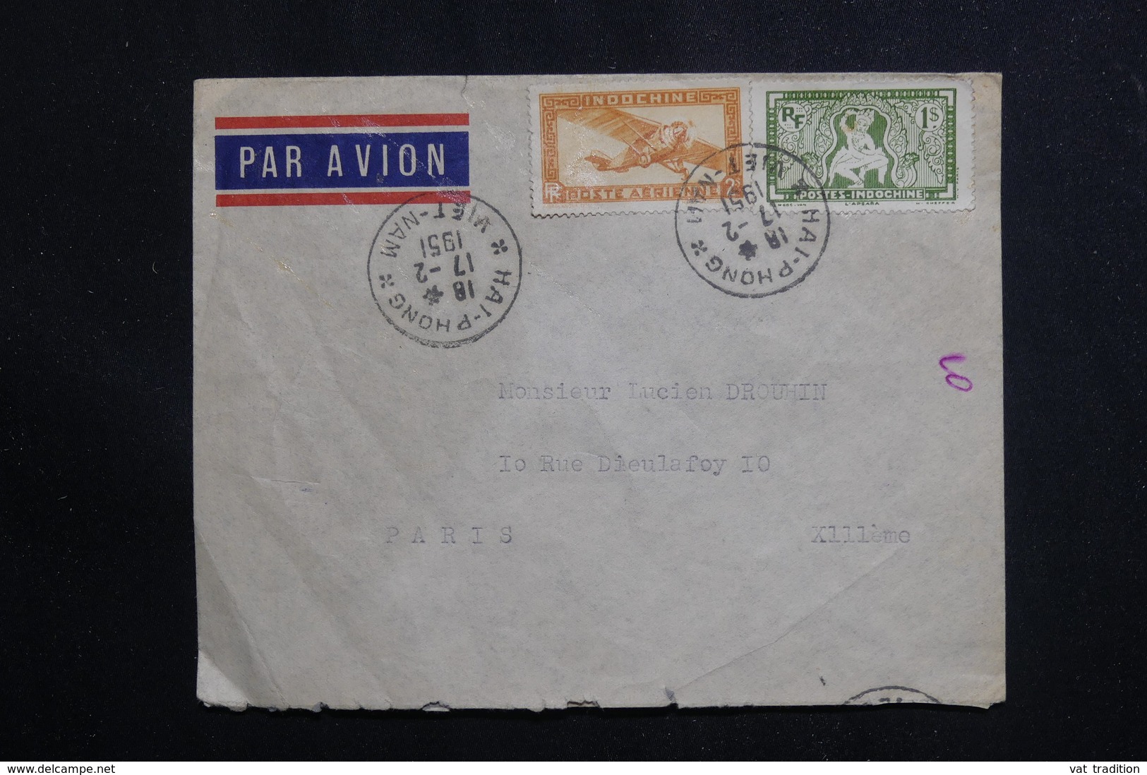 VIÊTNAM - Enveloppe De Haïphong Pour Paris En 1951, Affranchissement Plaisant - L 61213 - Briefe U. Dokumente