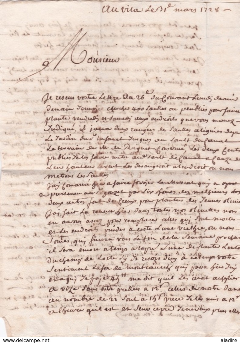 1728 - Marque Manuscrite NARBONNE Aude Sur Lettre Pliée Avec Corresp 3 Pages Vers Toulouse, Haute Garonne - 1701-1800: Precursors XVIII