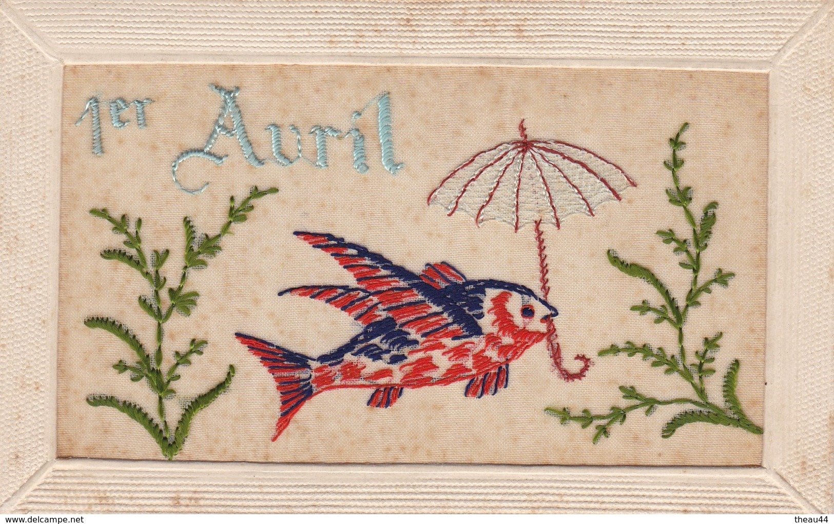¤¤    -   Carte Fantaisie à Système , Carte Brodée  -  1er Avril , Poisson, Parapluie   -   ¤¤ - 1° Aprile (pesce Di Aprile)