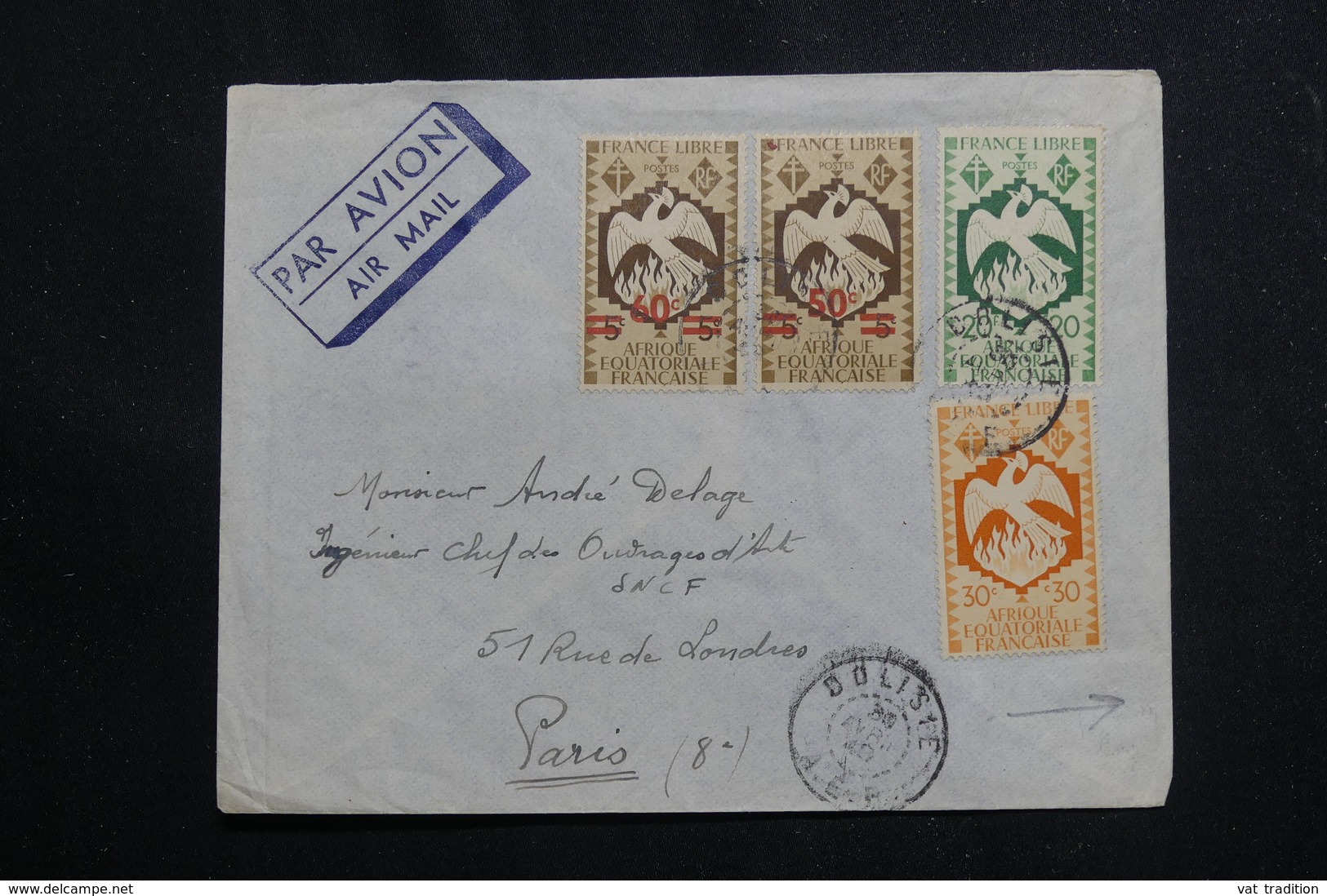 A.E.F. - Enveloppe De Dolisie Pour Paris, Affranchissement Plaisant Recto / Verso - L 61228 - Brieven En Documenten