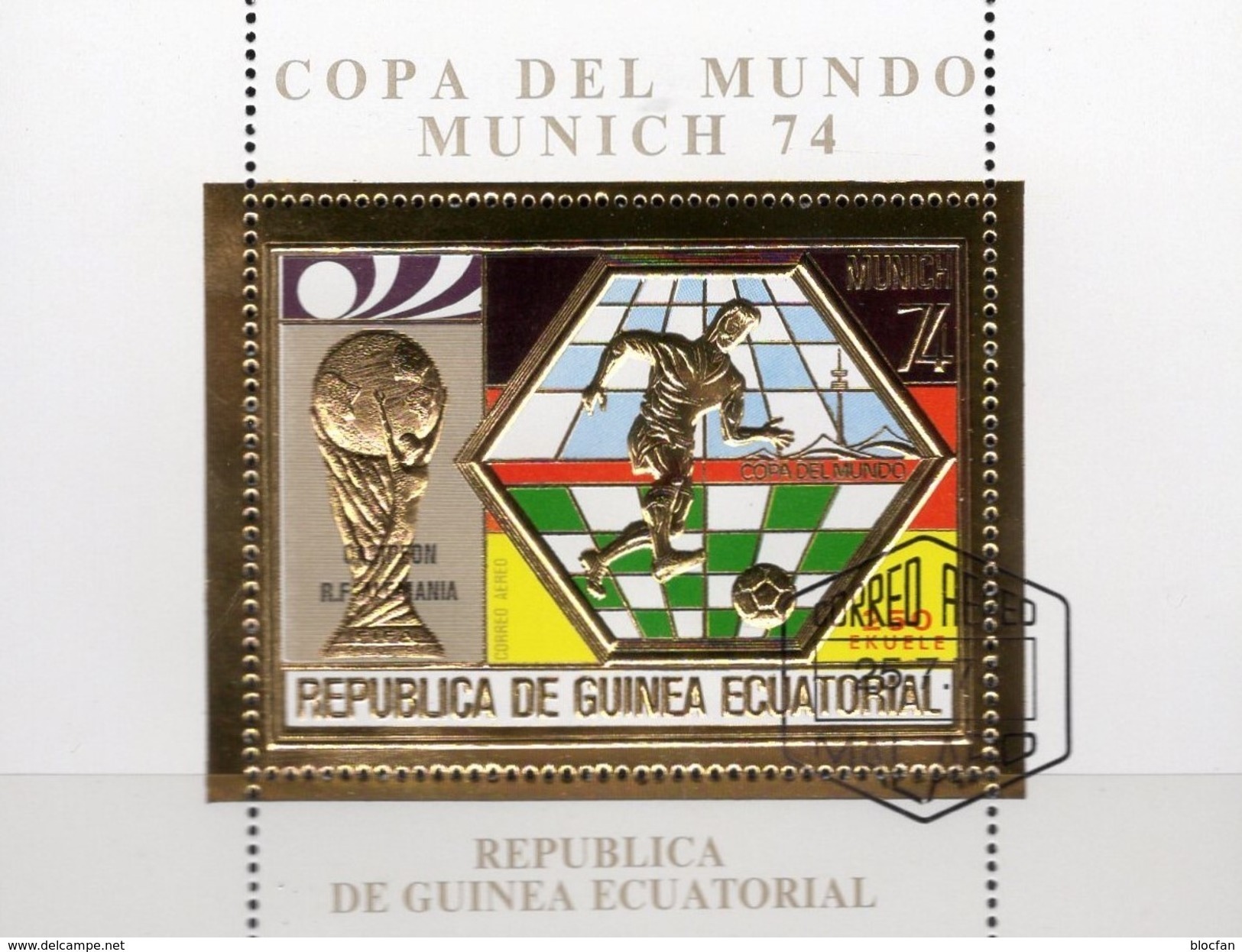 Campeon R.F.ALEMANIA 1974 Äquator.Guinea Bl.124 O 7€ Sieg BRD Overprint Bloc Ss Gold Soccer Sheet Bf Ecuator.Africa - Äquatorial-Guinea