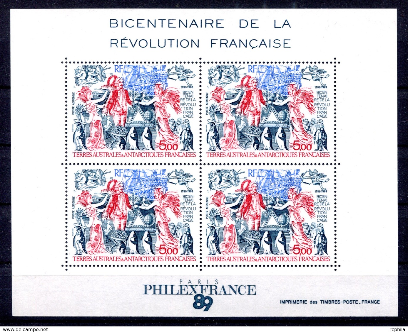 RC 17577 TAAF COTE 12,50€ BF N° 1 BICENTENAIRE DE LA REVOLUTION BLOC FEUILLET NEUF ** MNH TB - Hojas Bloque