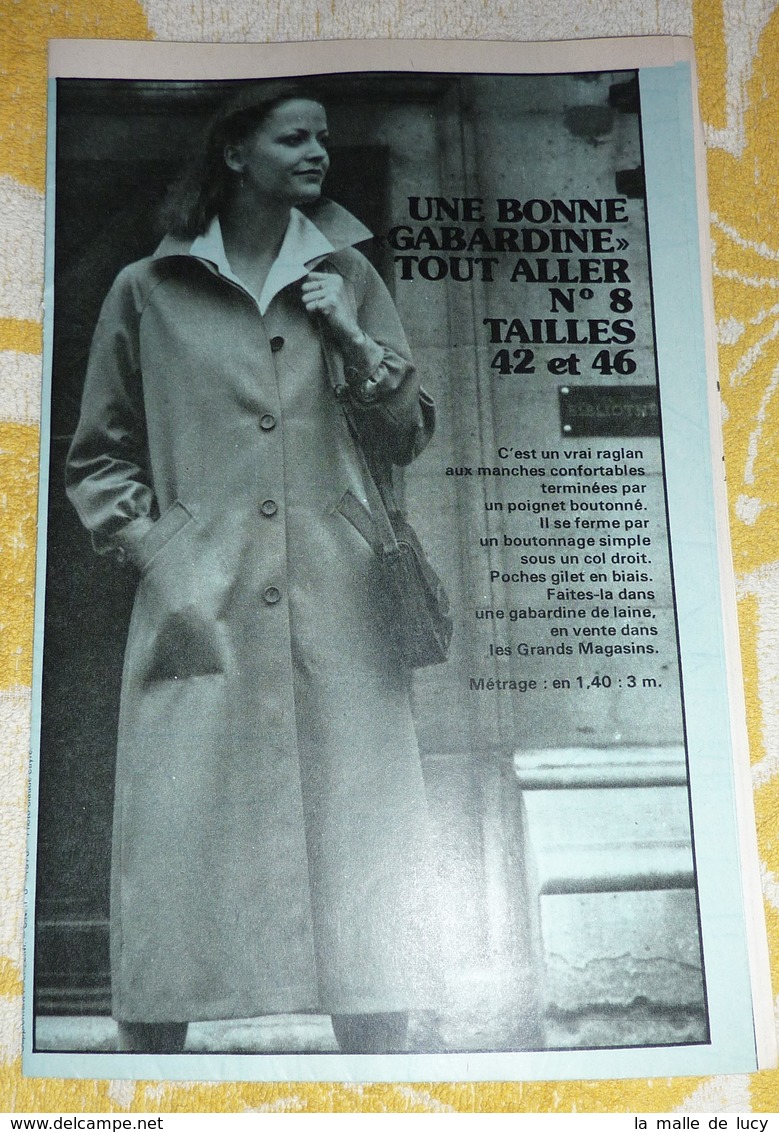 Patron N° 8 Gabardine  (années 1970) Revue Femmes D'Aujourd'hui - Patrones