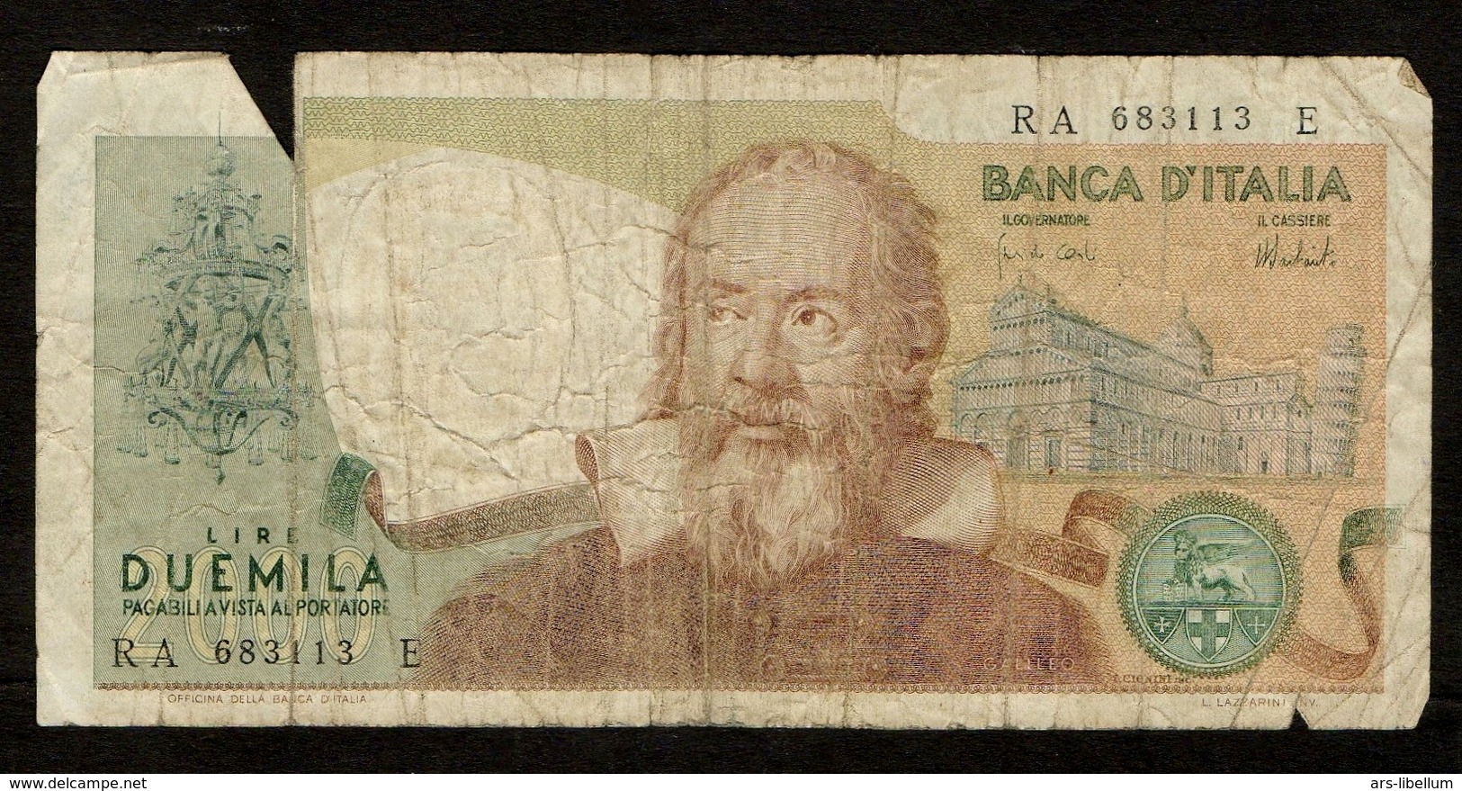 Italië / 2000 Lire / 1973 / "Galileo" / Numéro : RA 683113 E / 2 Scans - 2000 Lire