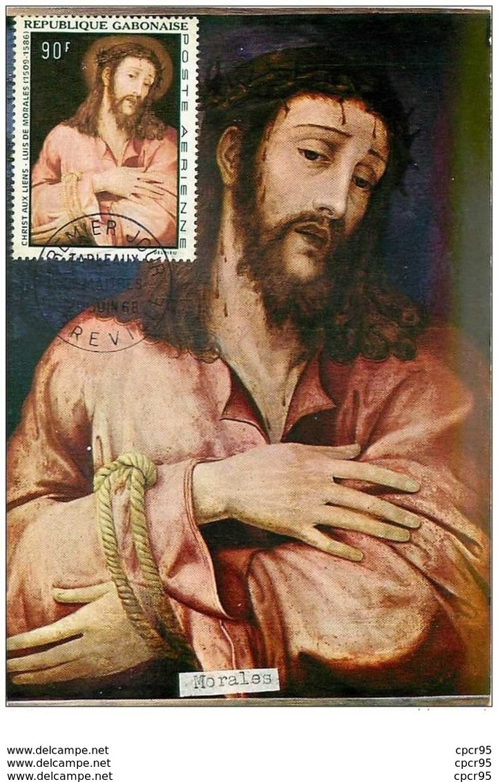 TIMBRES.CARTE MAX.n°9316.GABON.1968.MORALES.CHRIST AUX LIENS - Gabun (1960-...)