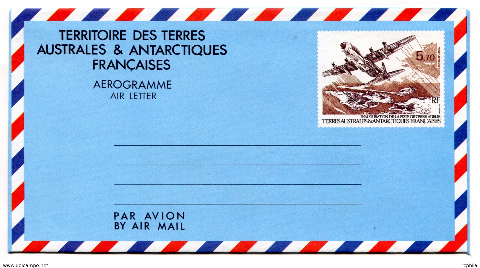 RC 17617 TAAF COTE 10€  N° 1 INAUGURATION DE LA PISTE DE TERRE ADÉLIE AÉROGRAMME NEUF ** MNH TB - Enteros Postales