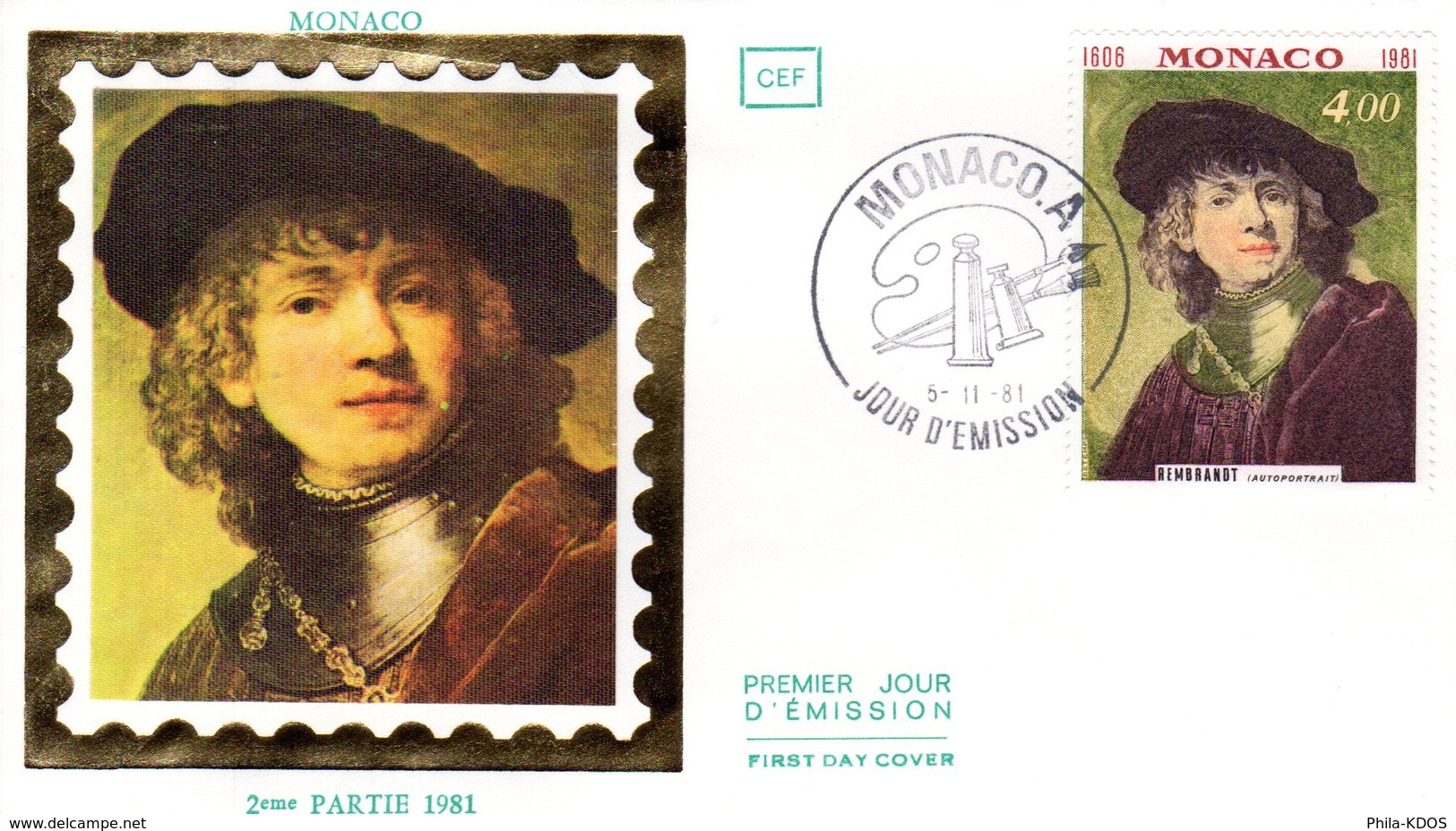 " AUTOPORTRAIT De REMBRANDT " Sur Enveloppe 1er Jour De MONACO De 1981 Edit° CEF N° YT 1294 FDC - Rembrandt