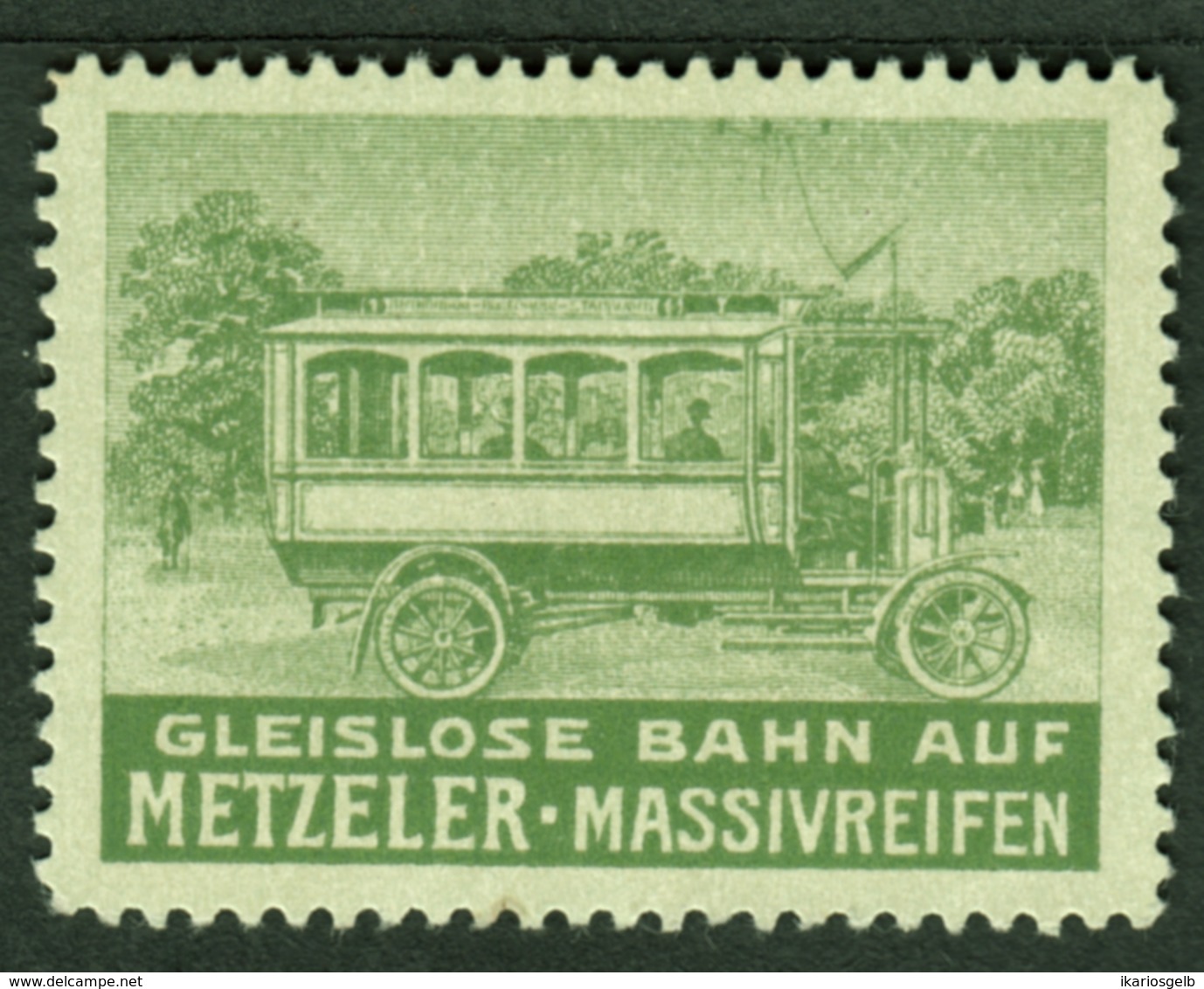 München Metzeler ~1920 " Gleislose Bahn Mit Metzeler Massivreifen " Vignette Cinderella Reklamemarke - Cinderellas