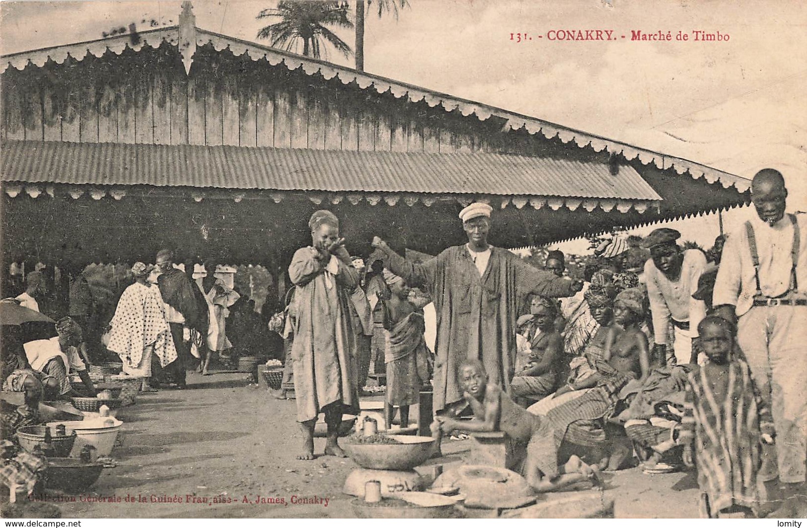 Guinée Française Conakry Le Marché De Timbo Cpa Carte Animée + Timbre Cachet Conakry 1914 - Frans Guinee