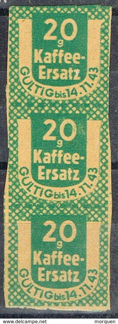 Tira 3 Viñetas, Cupon Racionamiento Café ALEMANIA Reich 1943. KAFFEE-ERSSATZ. War, Guerra - Abarten & Kuriositäten