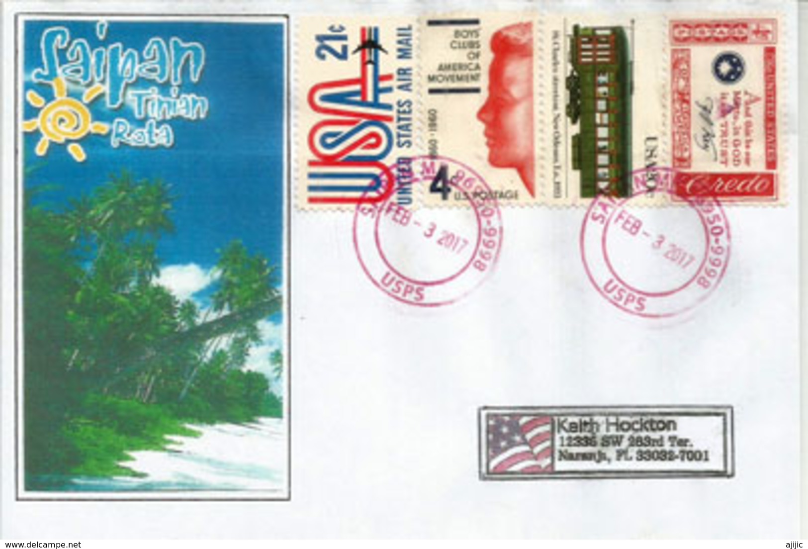 Lettre De SAIPAN Capitale Des Iles Mariannes Du Nord (Océan Pacifique) Adressée En Floride - Northern Mariana Islands