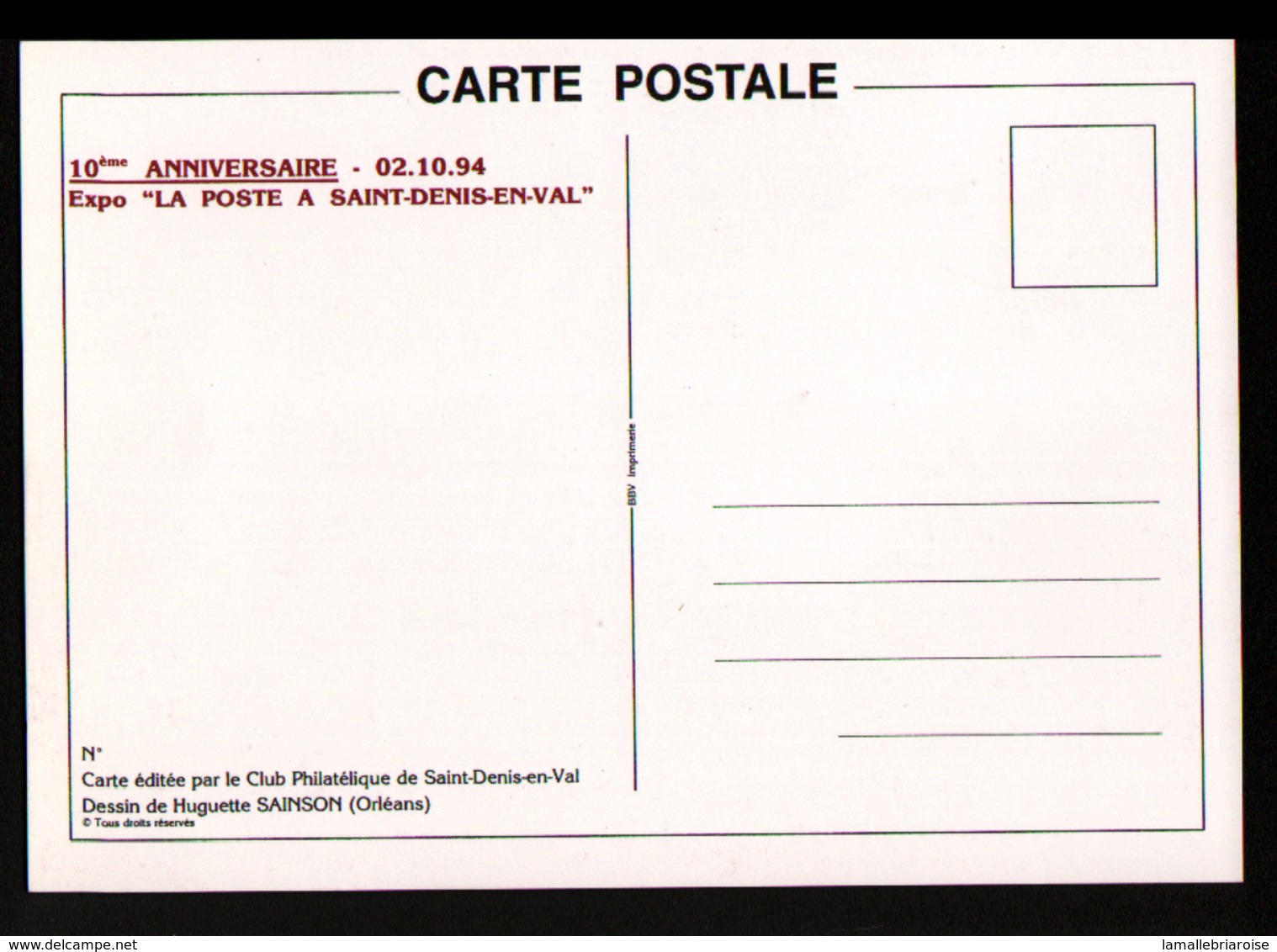 10e Anniversaire Club Philatelique, Saint Denis En Val,1 Et 2 Octobre 1994, Illustrateur H. Sainson - Bourses & Salons De Collections