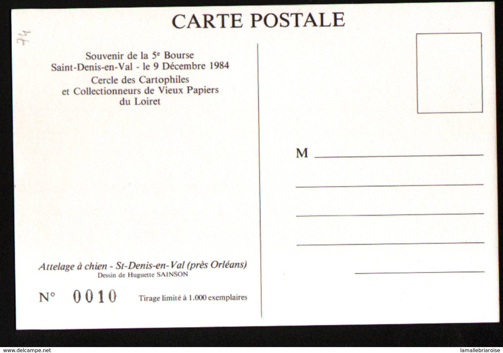 5ème Bourse, Saint Denis En Val,9 Decembre 1984, Illustrateur H. Sainson, Attelage De Chien - Bourses & Salons De Collections