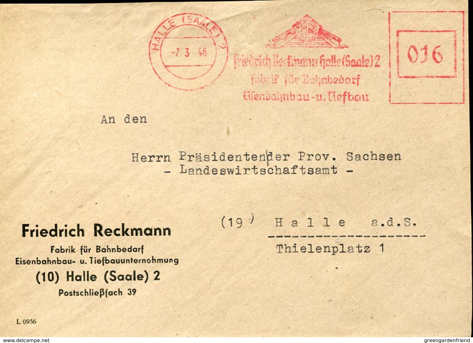 54811 Germany Ddr, Red Meter Freistempel Ema, Halle 1946 Friedrich Reckmann,fabbrica Rotaie,train Tracks, - Maschinenstempel (EMA)