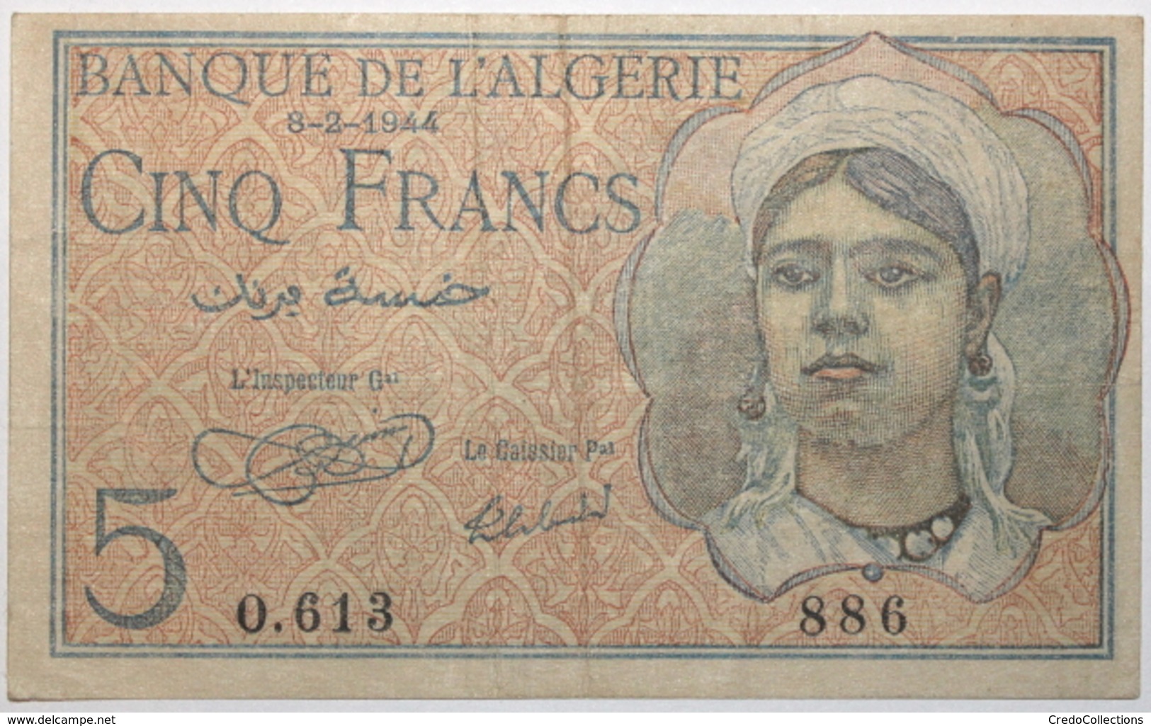 Algérie - 5 Francs - 1944 - PICK 94a - TTB - Algeria