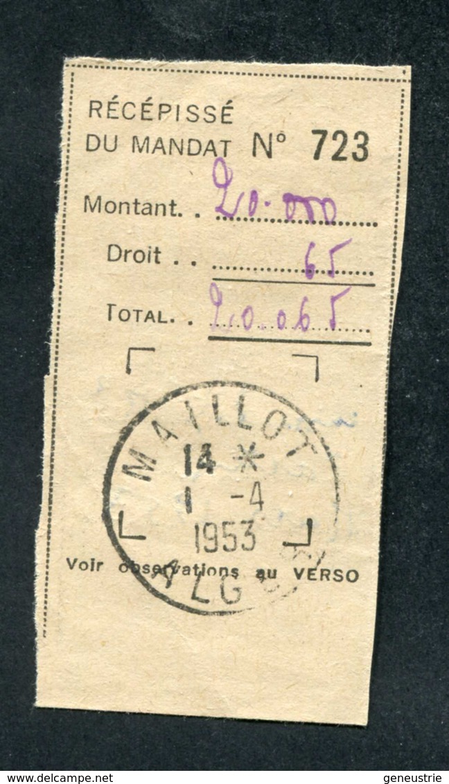 Marcophilie Coloniale ! Récépissé De Mandat - Cachet à Date - Ville De Maillot (M'Chedallah) 1953 - Algérie Française - Other & Unclassified