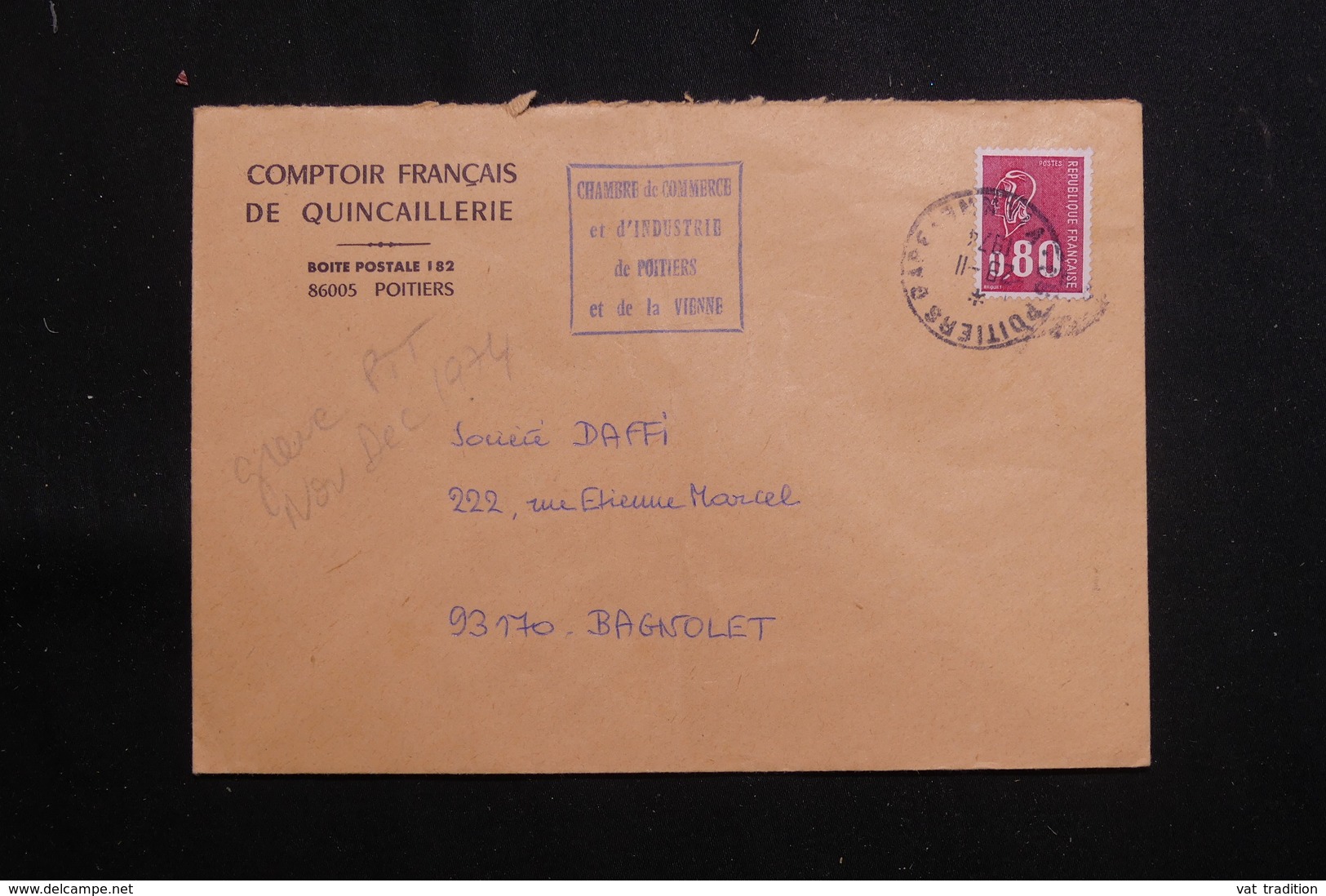 FRANCE - Enveloppe Commerciale De Poitiers  Pour Bagnolet Pendant La Grève Des PTT En 1974  - L 61354 - Documentos