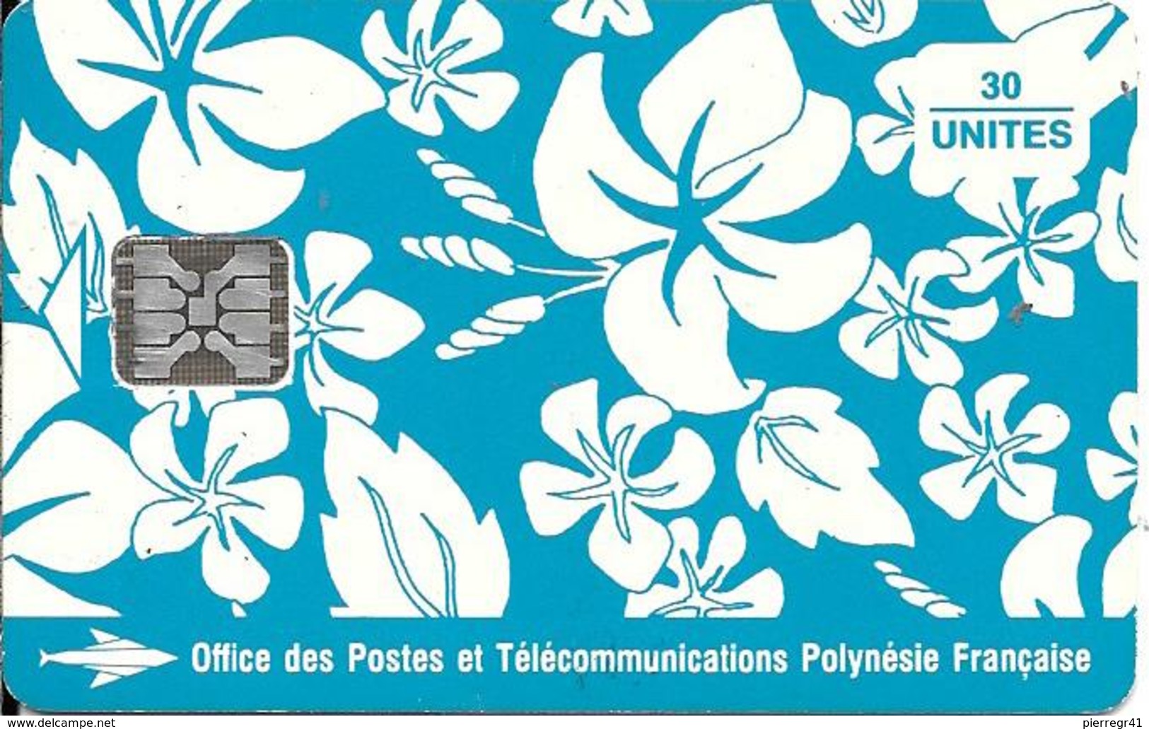 CARTE-PUCE-POLYNESIE-PF17a-30U-SC5-S/Entourage-PAREO BLEU Brillant-9 N°TGE-N°C42100729-UTILISE--TBE- - Polynésie Française