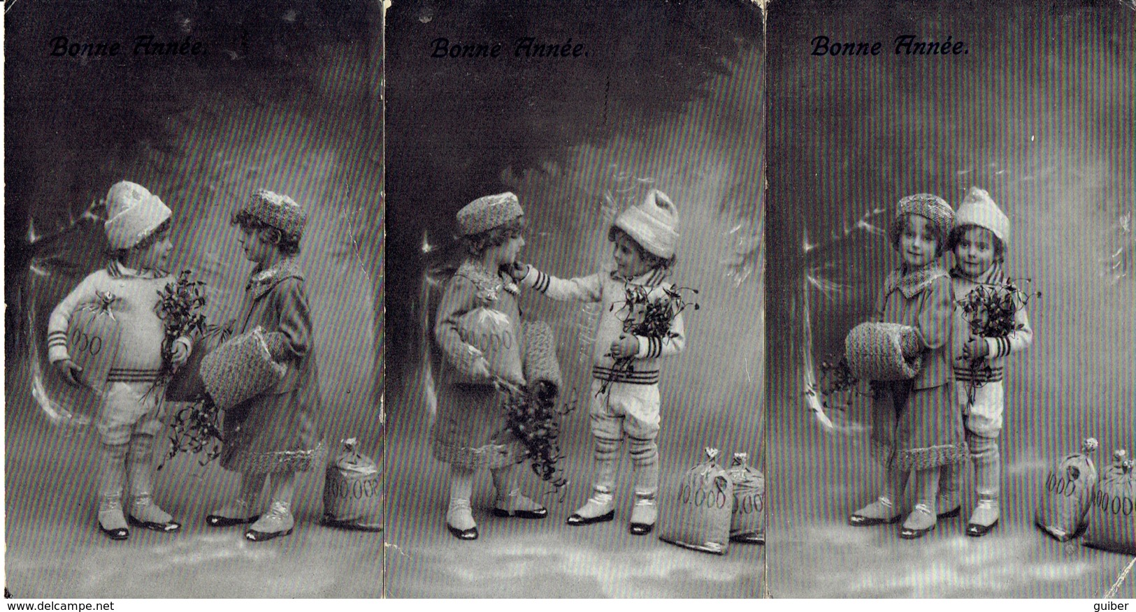 Bonne Année Fillette Et Garcons Lot De 3 CARTES 1914 - Children And Family Groups